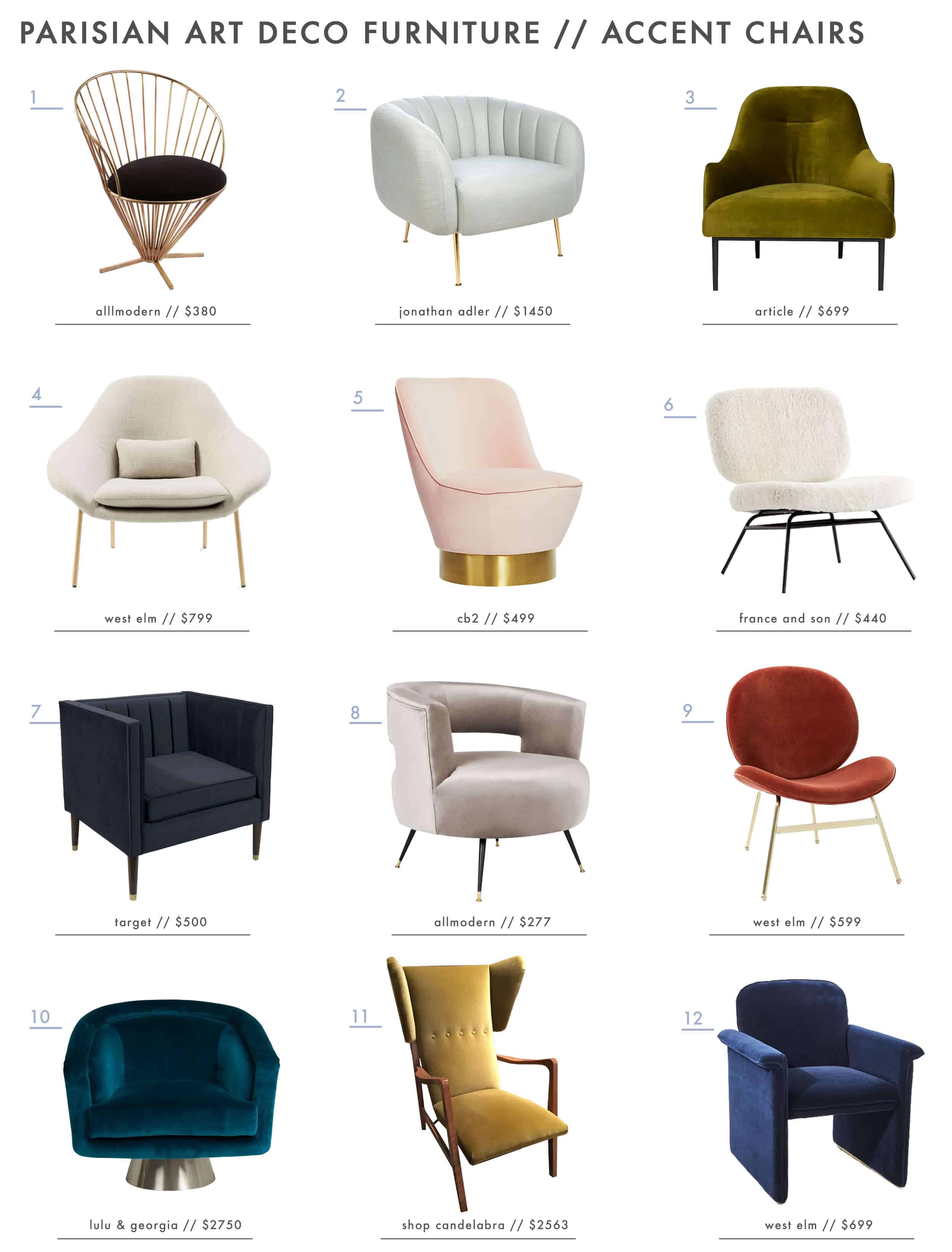 Emily Henderson Parisian Art Deco Furniture Chairs Roundup
