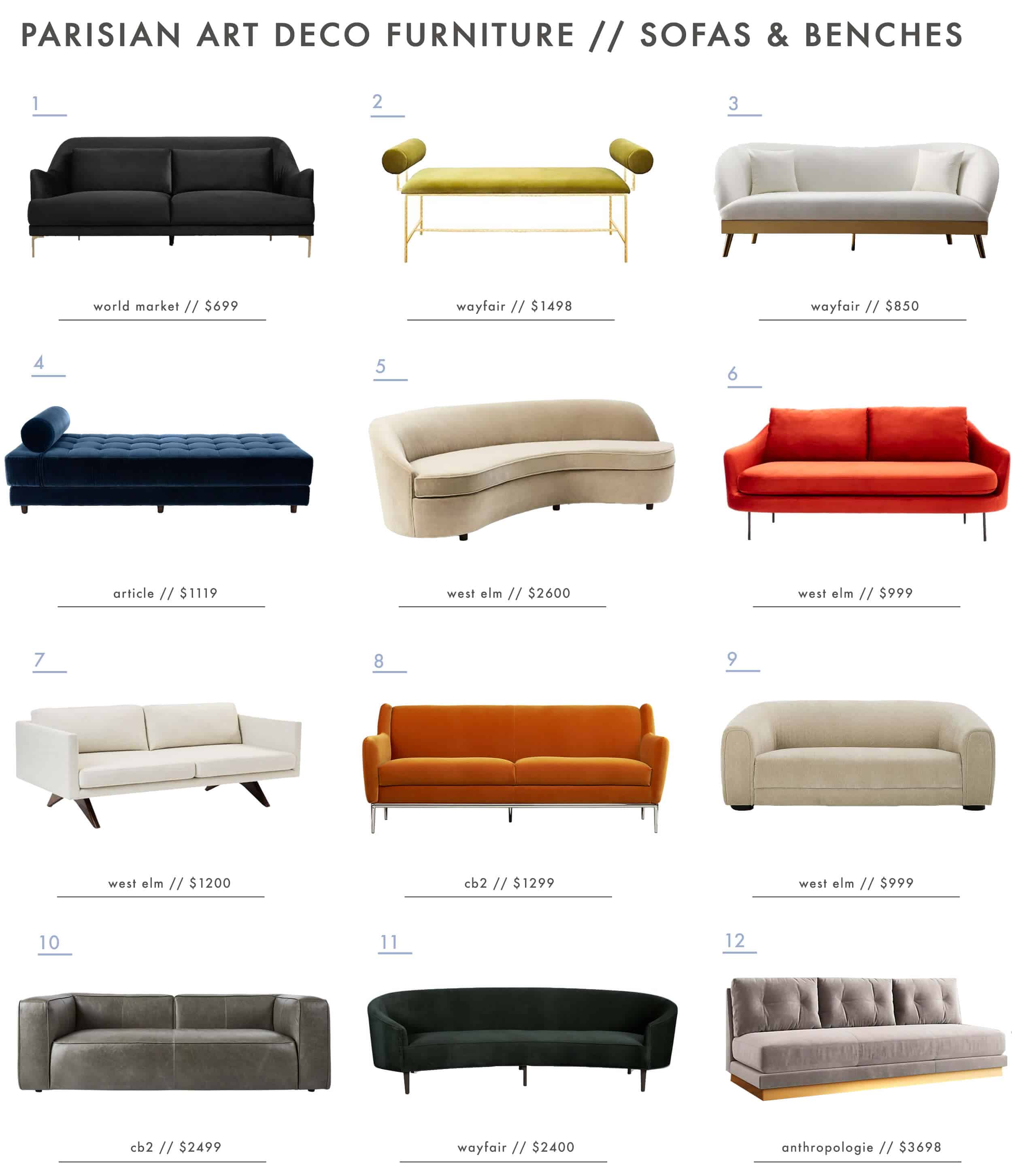 Emily Henderson Parisian Art Deco Furniture Sofas Roundup