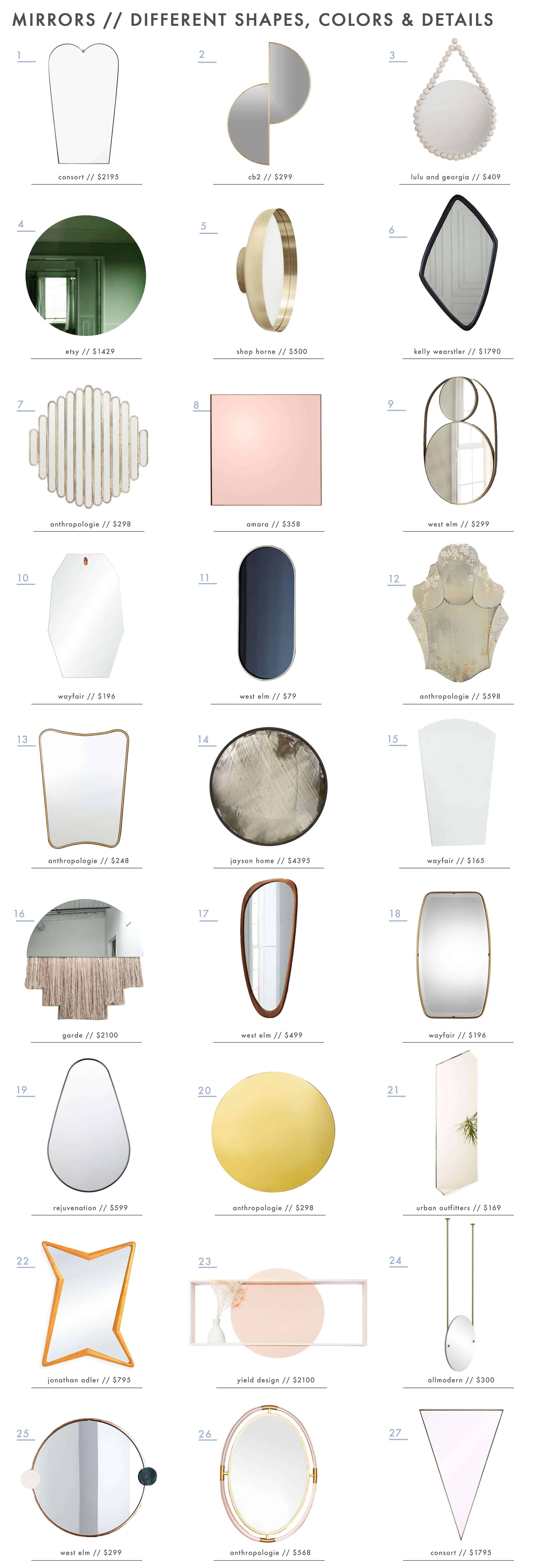 Emily Henderson Rethink The Mirror Different Shapes Colors Smoked Guilded Roundup