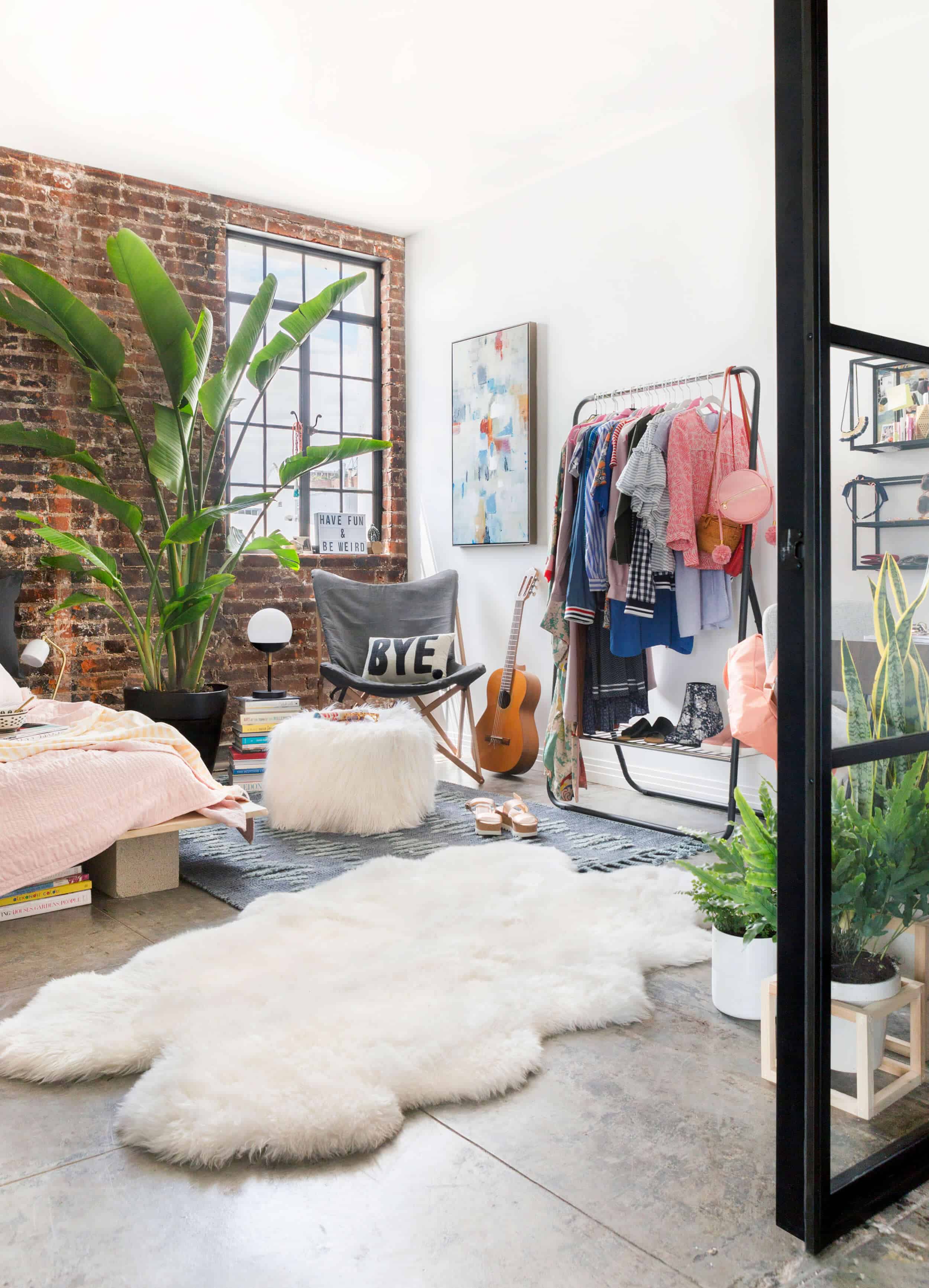 Emily Henderson Target Dorm Room Back To School Boho Eclectic Collage Wall Rocker Chic Musician Artistic Cinderblock Bed Leather Strap Headboard Diy 15