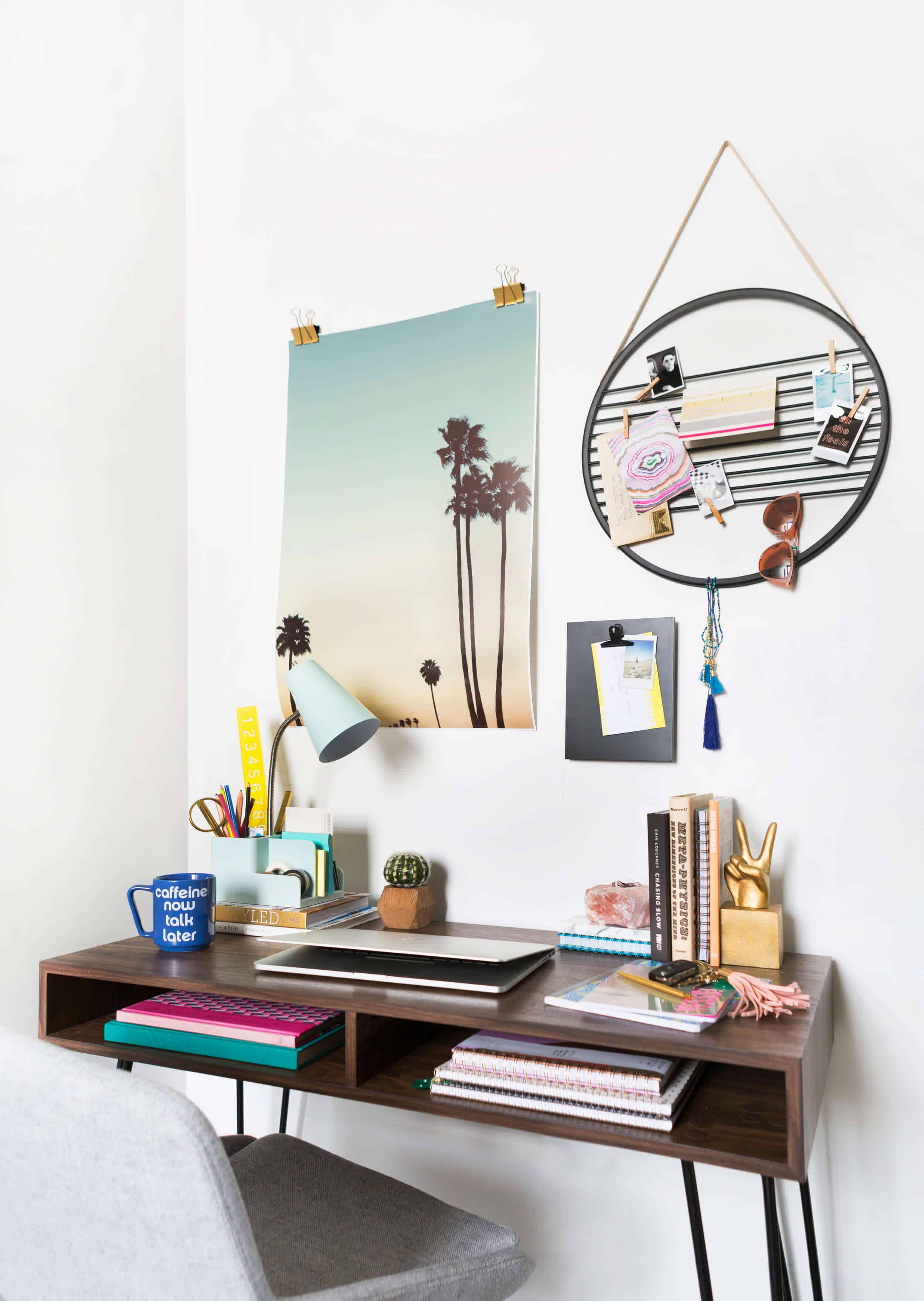 Emily Henderson Target Dorm Room Back To School Boho Eclectic Collage Wall Rocker Chic Musician Artistic Cinderblock Bed Leather Strap Headboard Diy 20