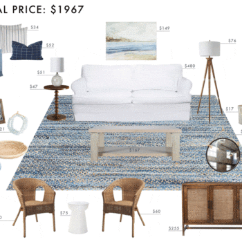 Emily Henderson Budget Design East Coast Coastal Blue Light Woods Living Room Gif 3
