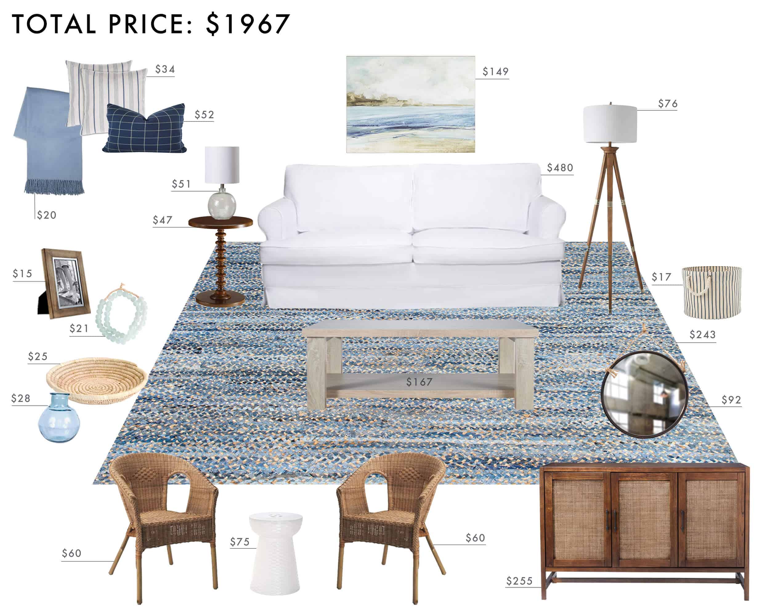 Emily Henderson Budget Design East Coast Coastal Blue Light Woods Living Room Under 2k2
