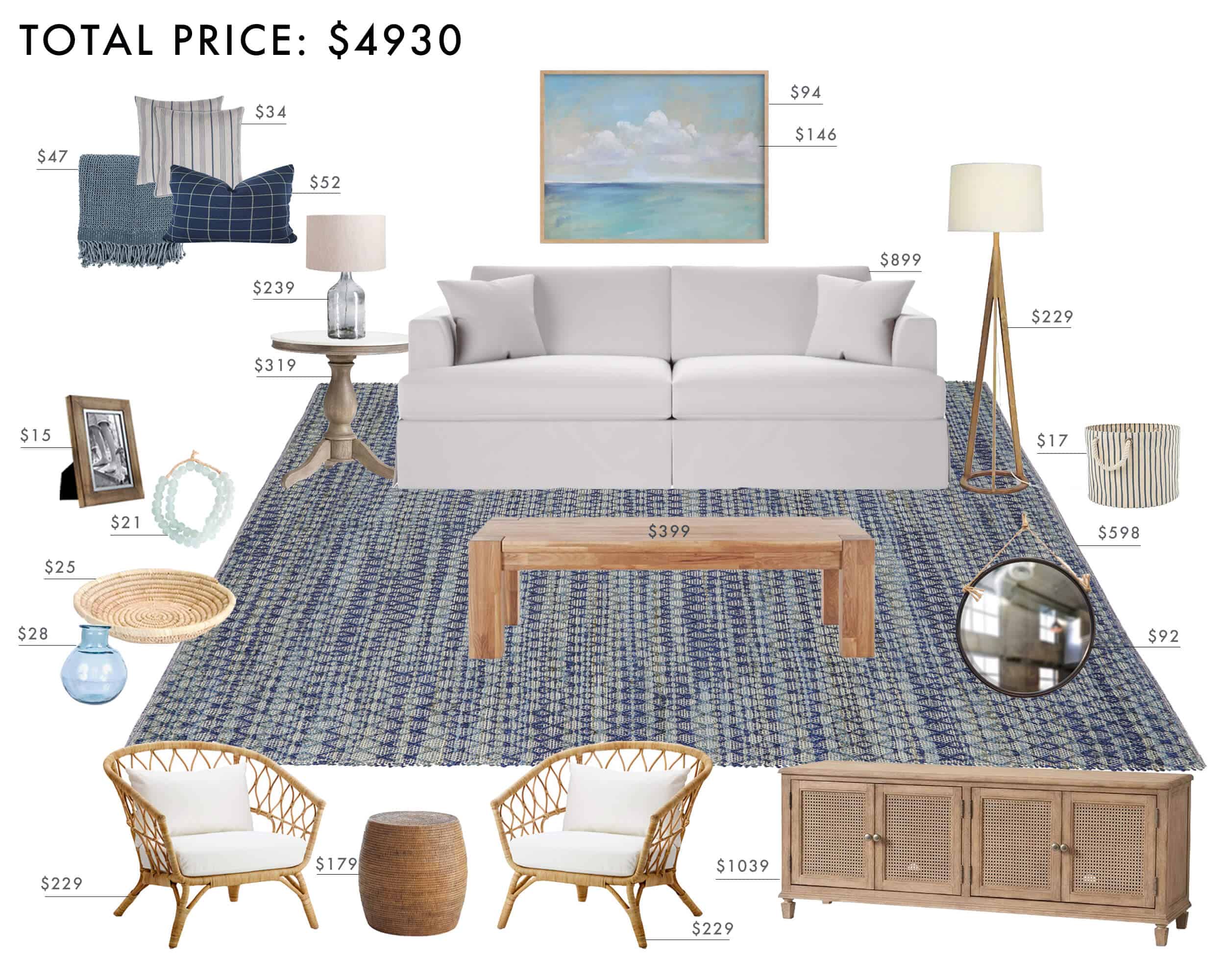 Emily Henderson Budget Design East Coast Coastal Blue Light Woods Living Room Under 5k2