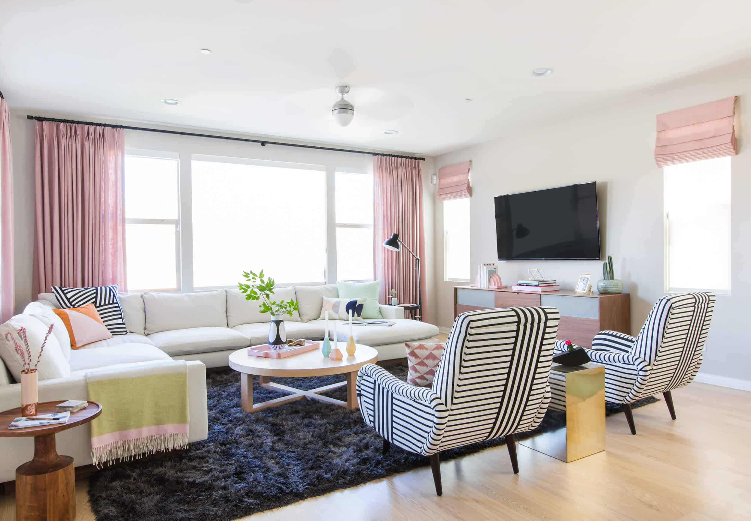 Emily Henderson Design Milk Modern Pink Black And White Jaimie Derringer Living Room Reveal 1