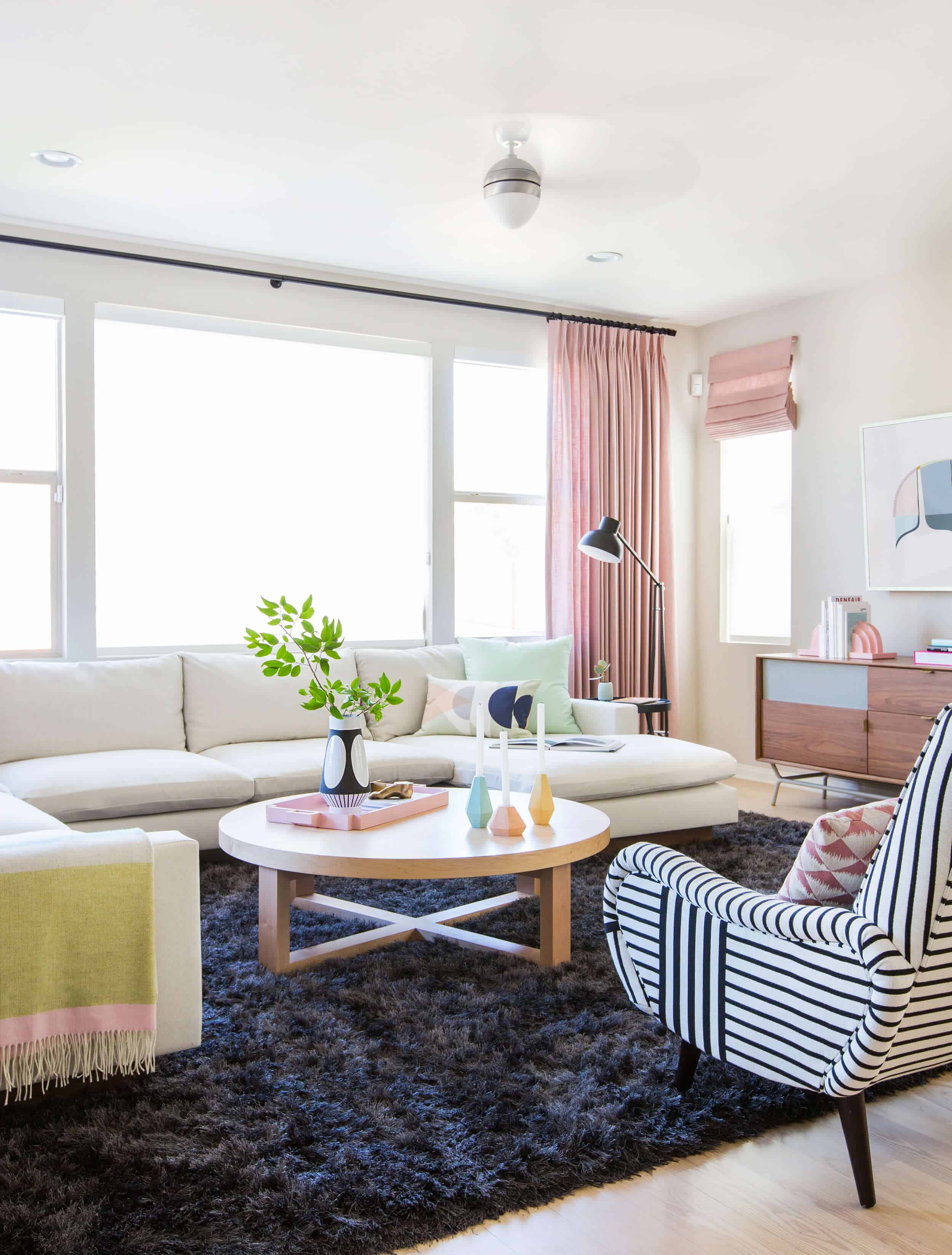 Emily Henderson Design Milk Modern Pink Black And White Jaimie Derringer Living Room Reveal 2 With Frame