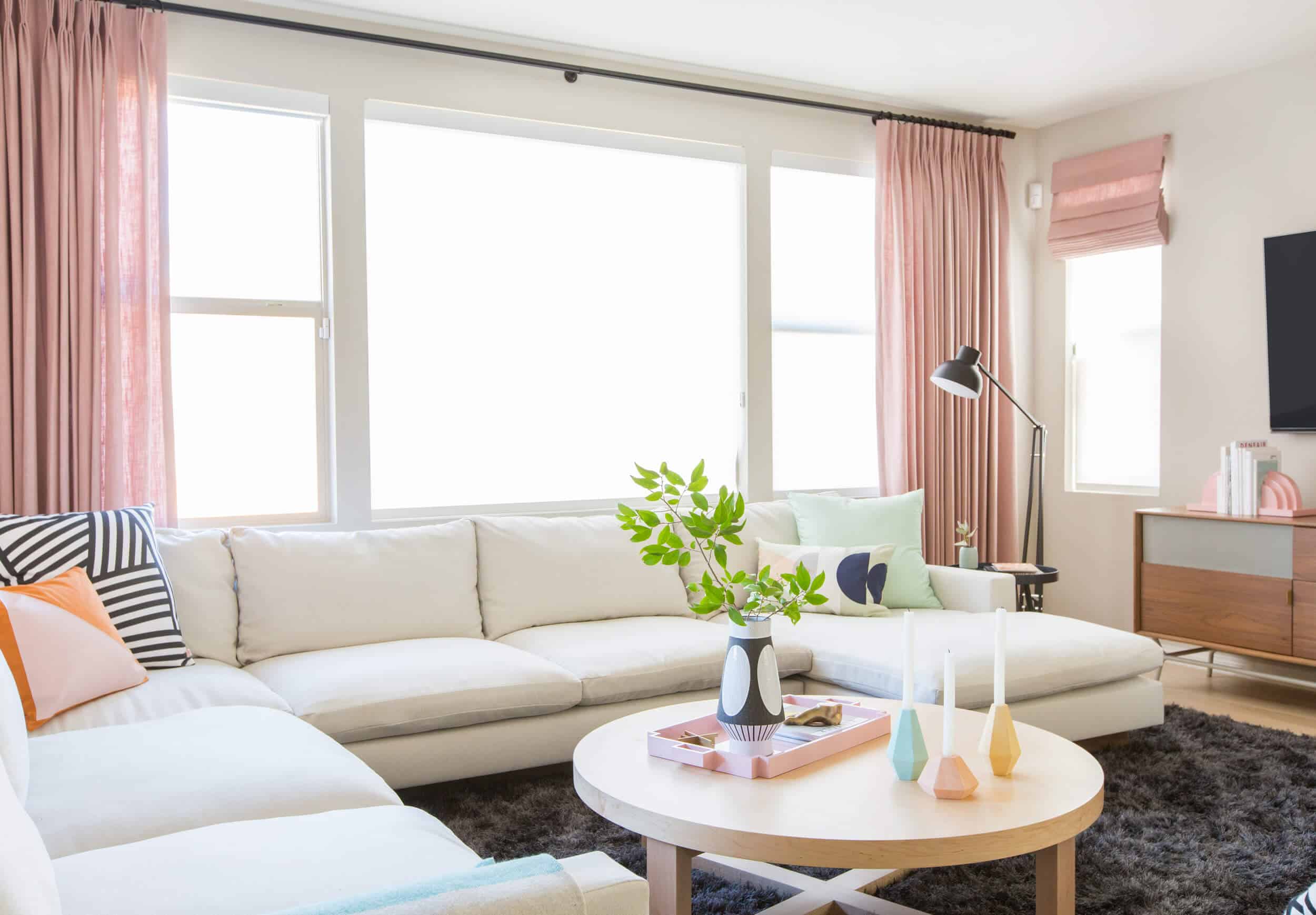 Emily Henderson Design Milk Modern Pink Black And White Jaimie Derringer Living Room Reveal 3