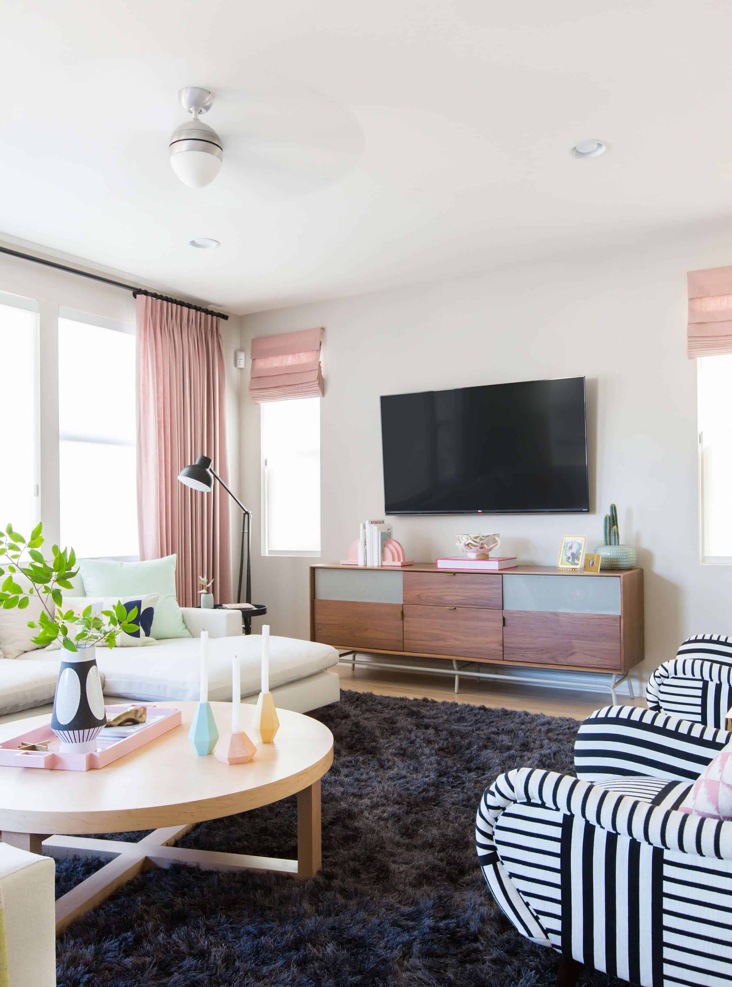 Emily Henderson Design Milk Modern Pink Black And White Jaimie Derringer Living Room Reveal 4