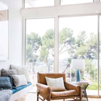 Emily Henderson Living Room Staged To Sell Boho Mid Century Eclectic Blue White Styled Couch Sectional Staged1