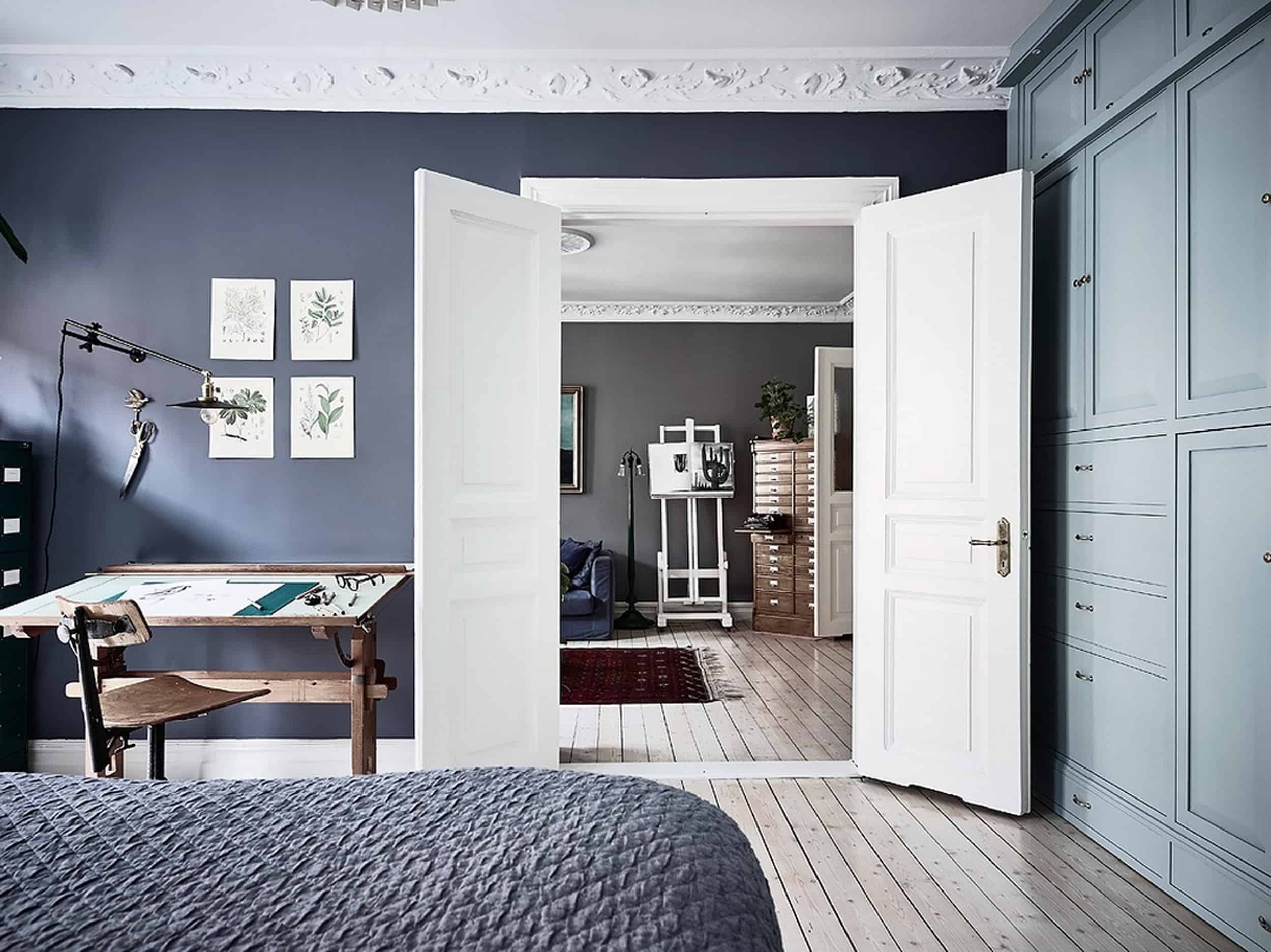 Emily Henderson Bedroom Living Room Colored Toned Walls Blue Green Grey2