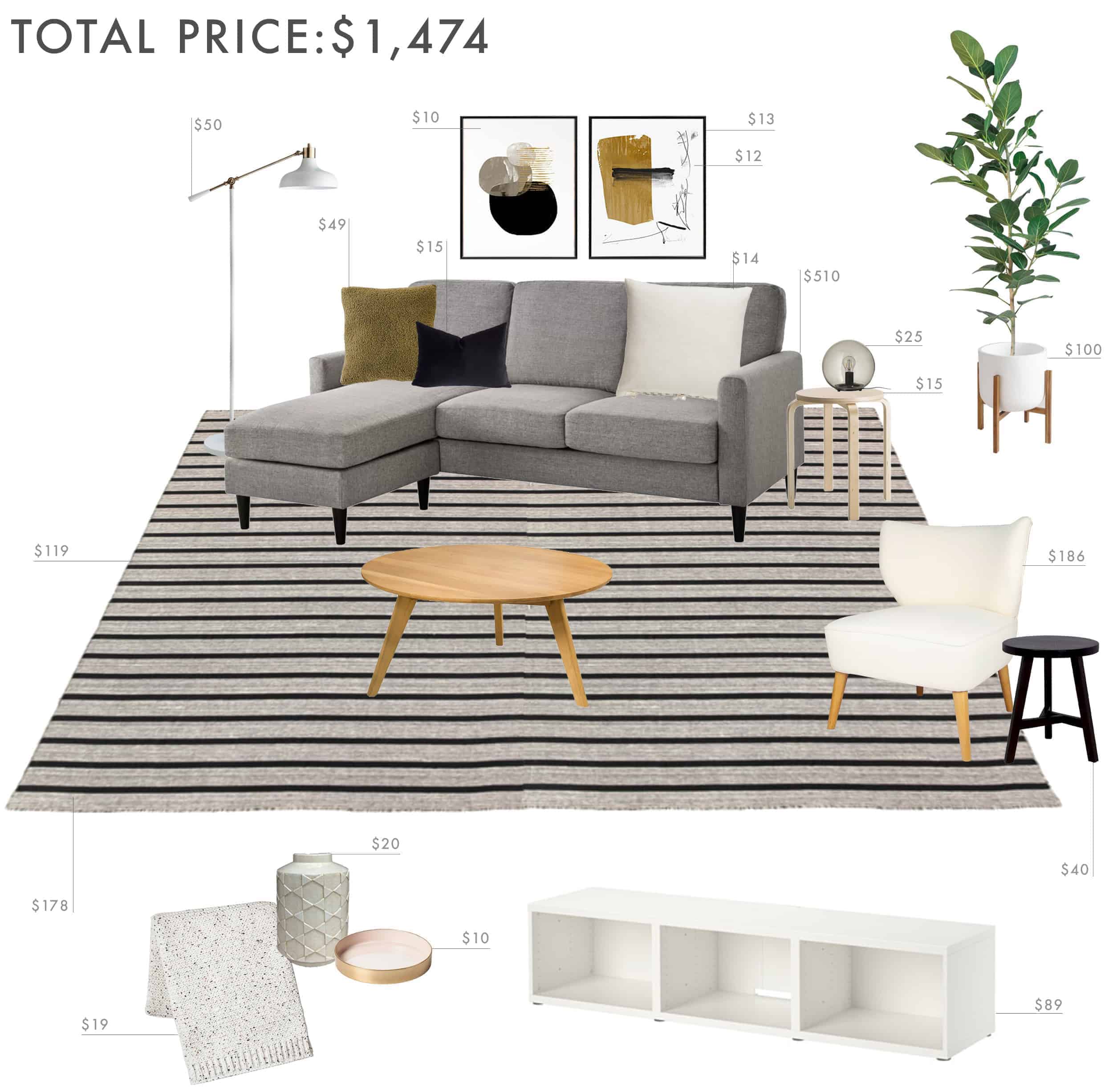 Emily Henderson Budget Room Living Room Sectional Neutral 1500 Final