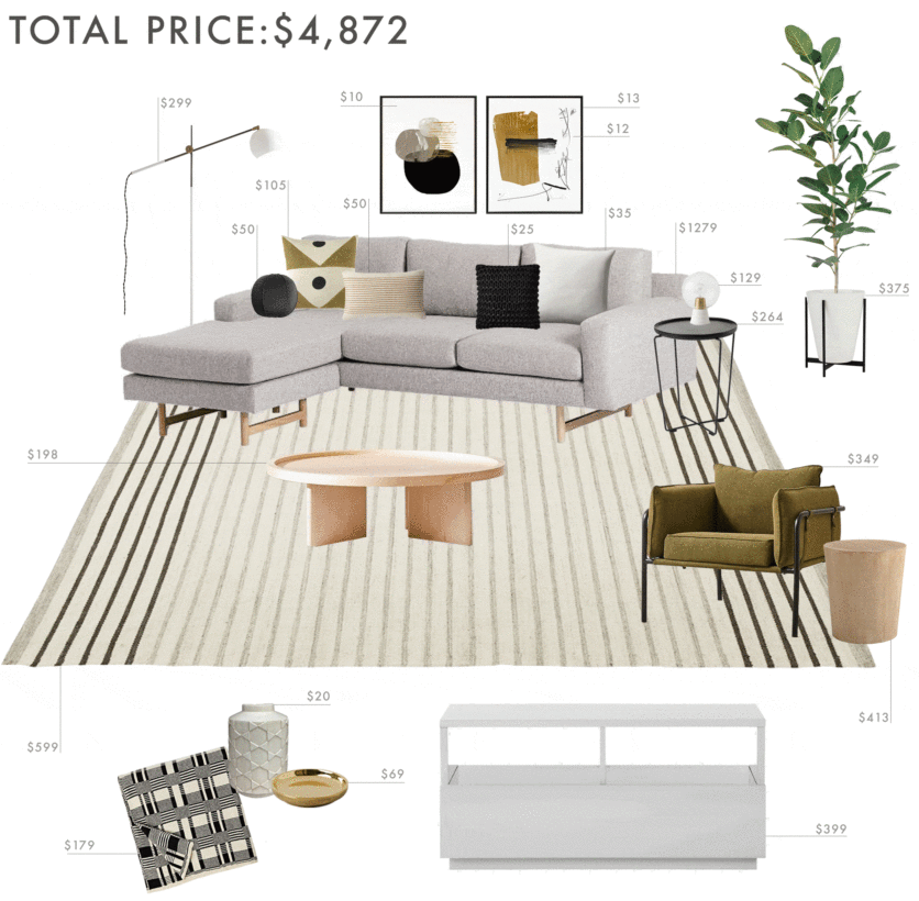 Emily Henderson Budget Room Living Room Sectional Neutral Gif Final