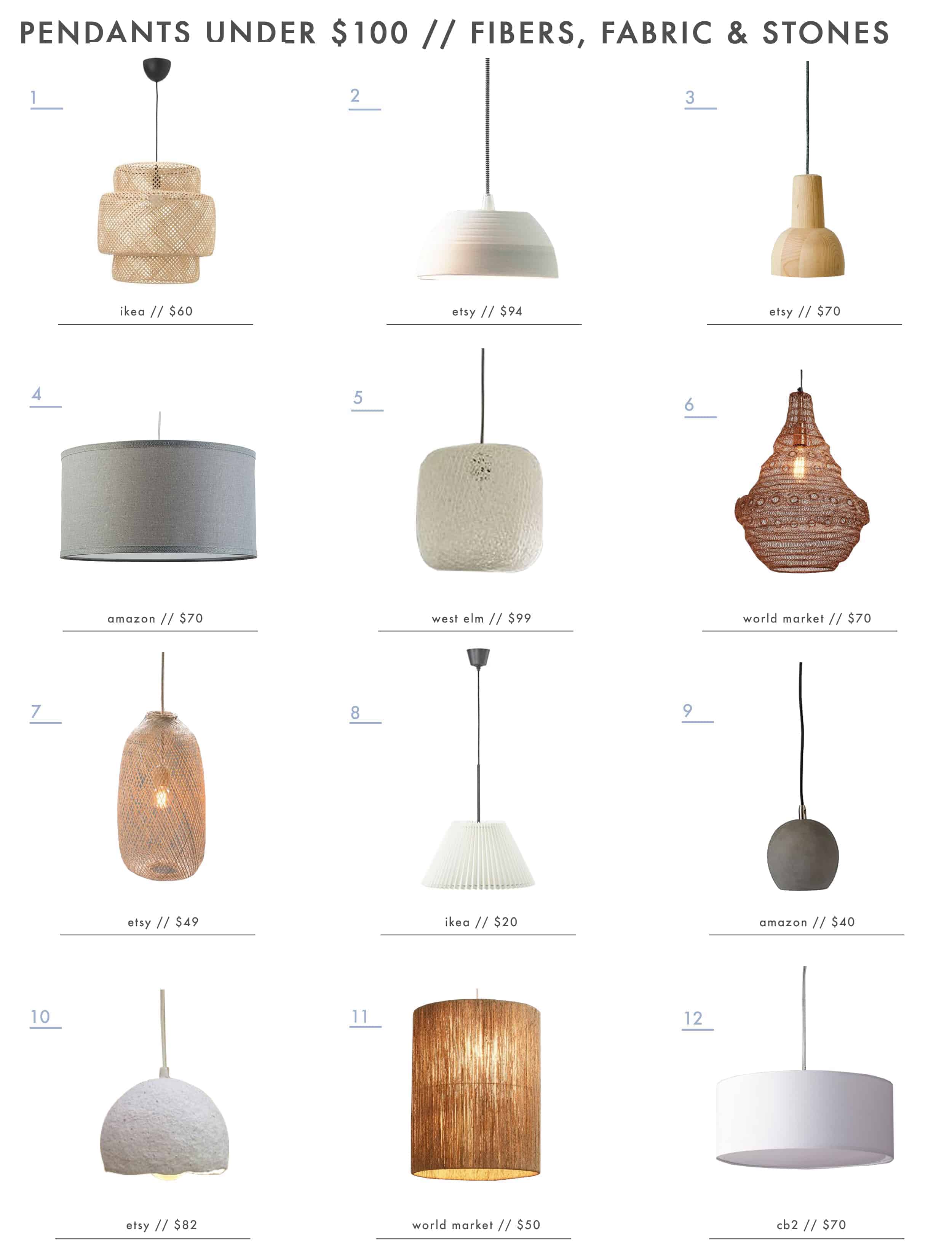 Emily Henderson Lighting Pendants Under 100 Fiber Shades Ceramic Wood