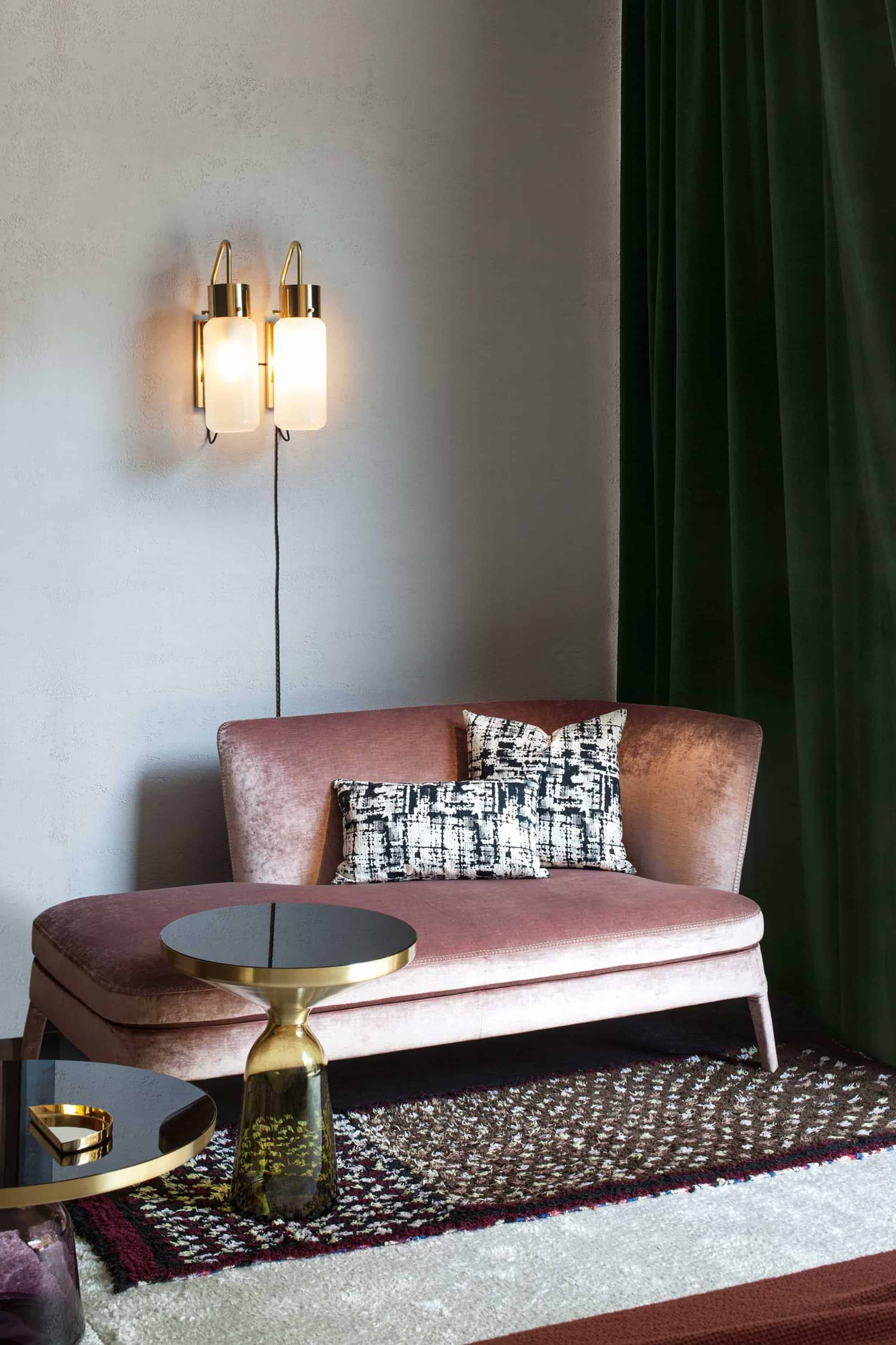 Modern Victorian Pink sofa double sconce
