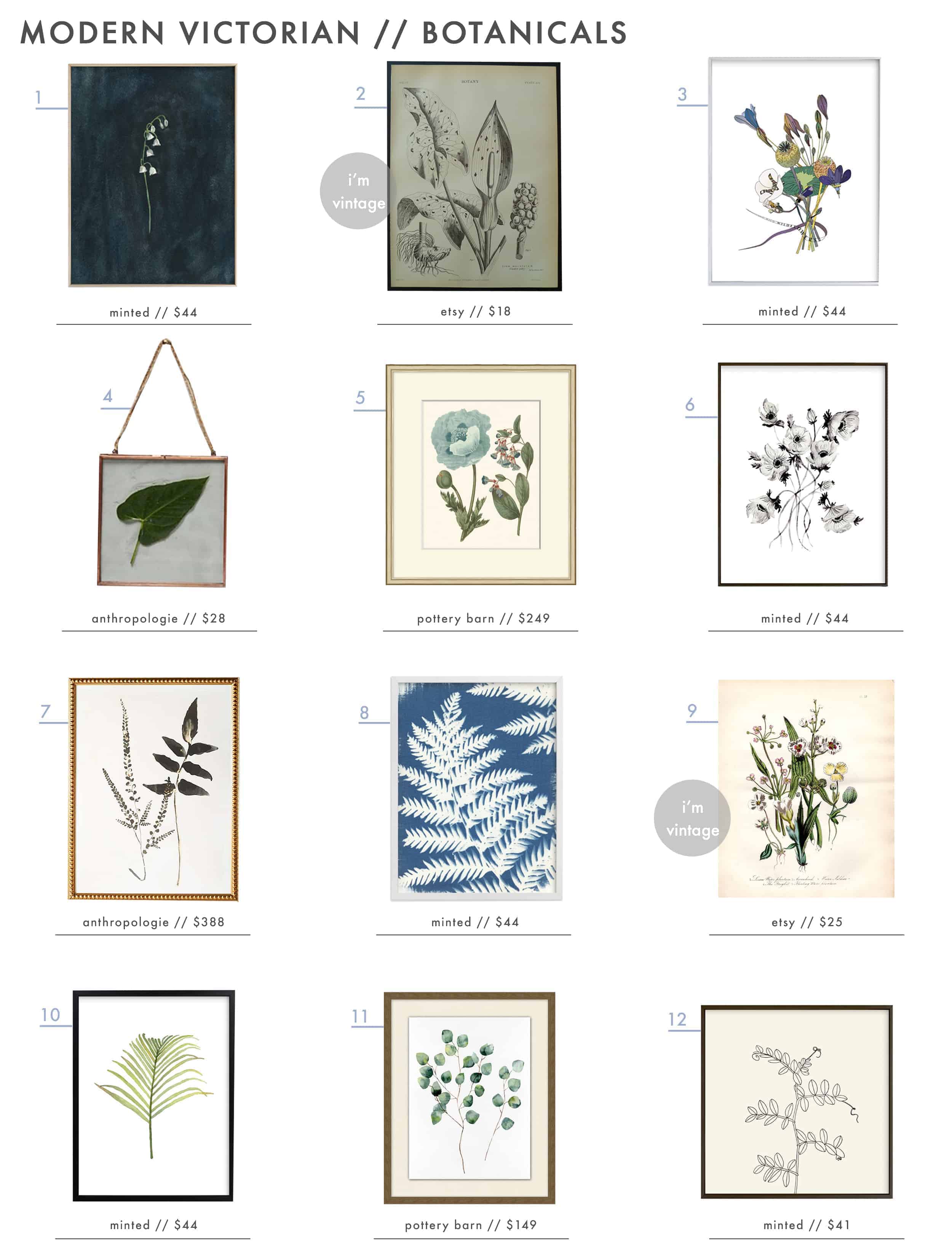 Emily Henderson Modern Victorian Trend Wall Treatments Art Botanicals Vintage