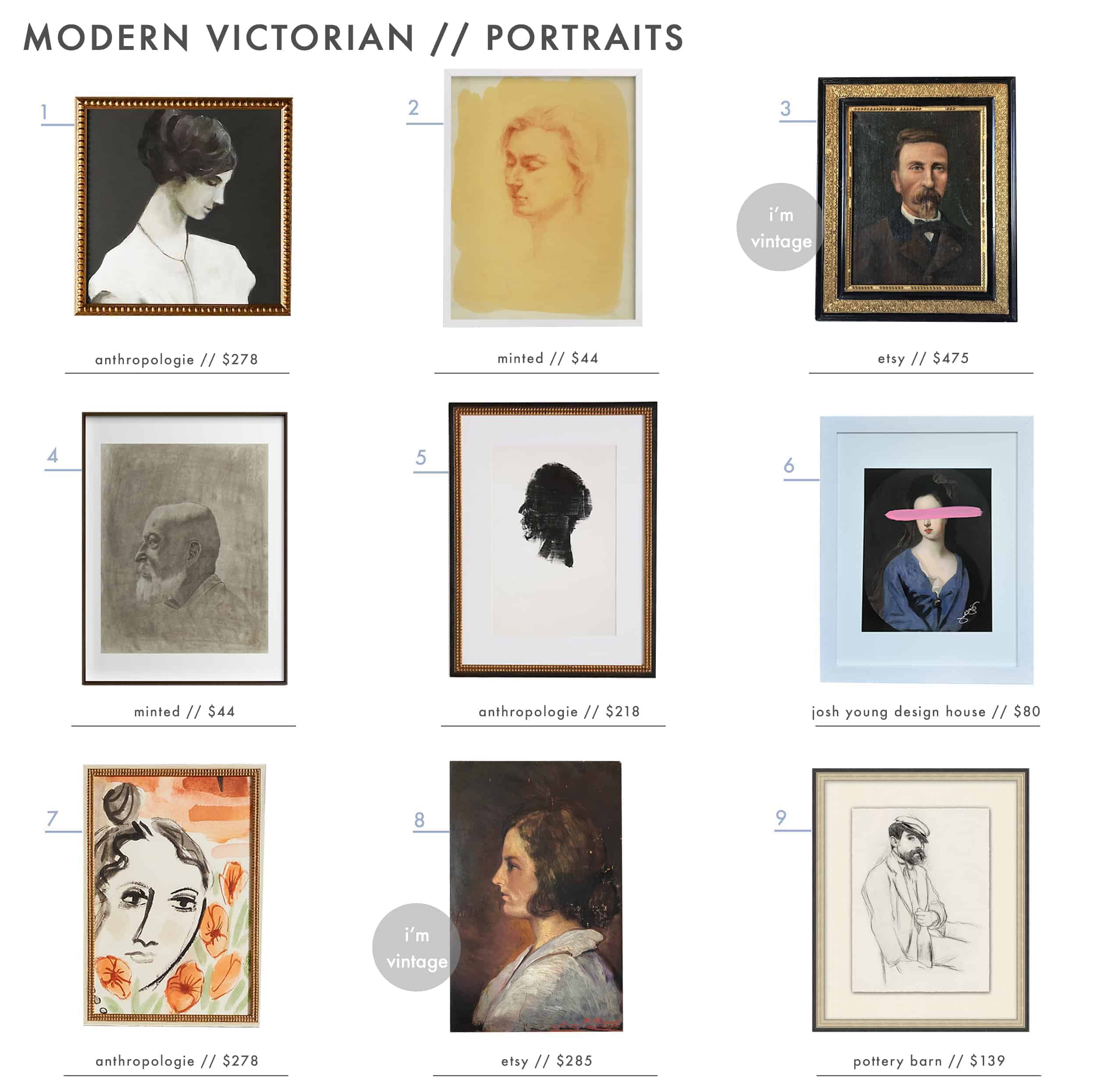 Emily Henderson Modern Victorian Trend Wall Treatments Art Portraits vintage
