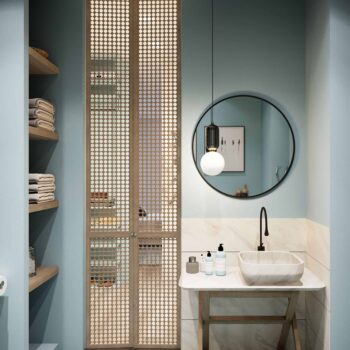 rattan doors pendant light green walls