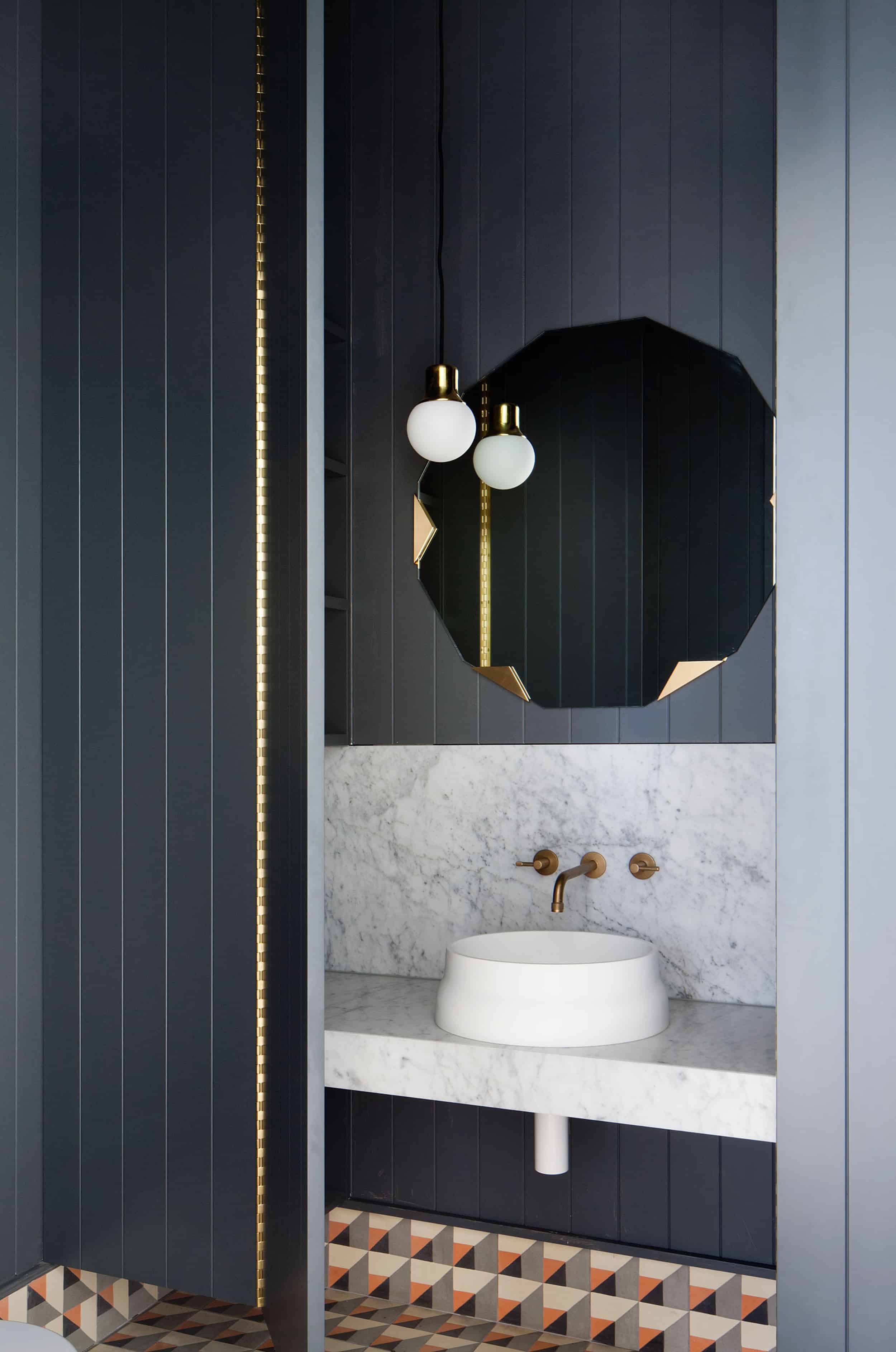 abstract tile blue bathroom geo mirror