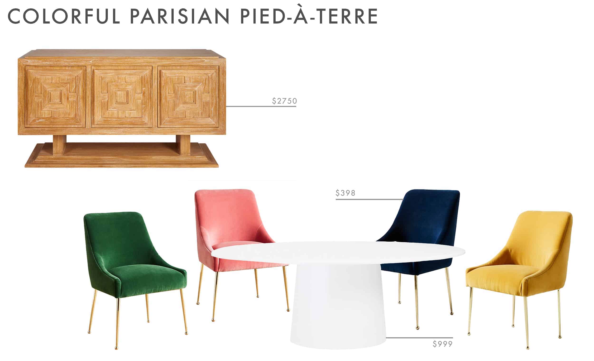 dining room ideas velvet chairs colorful white table wood credenza