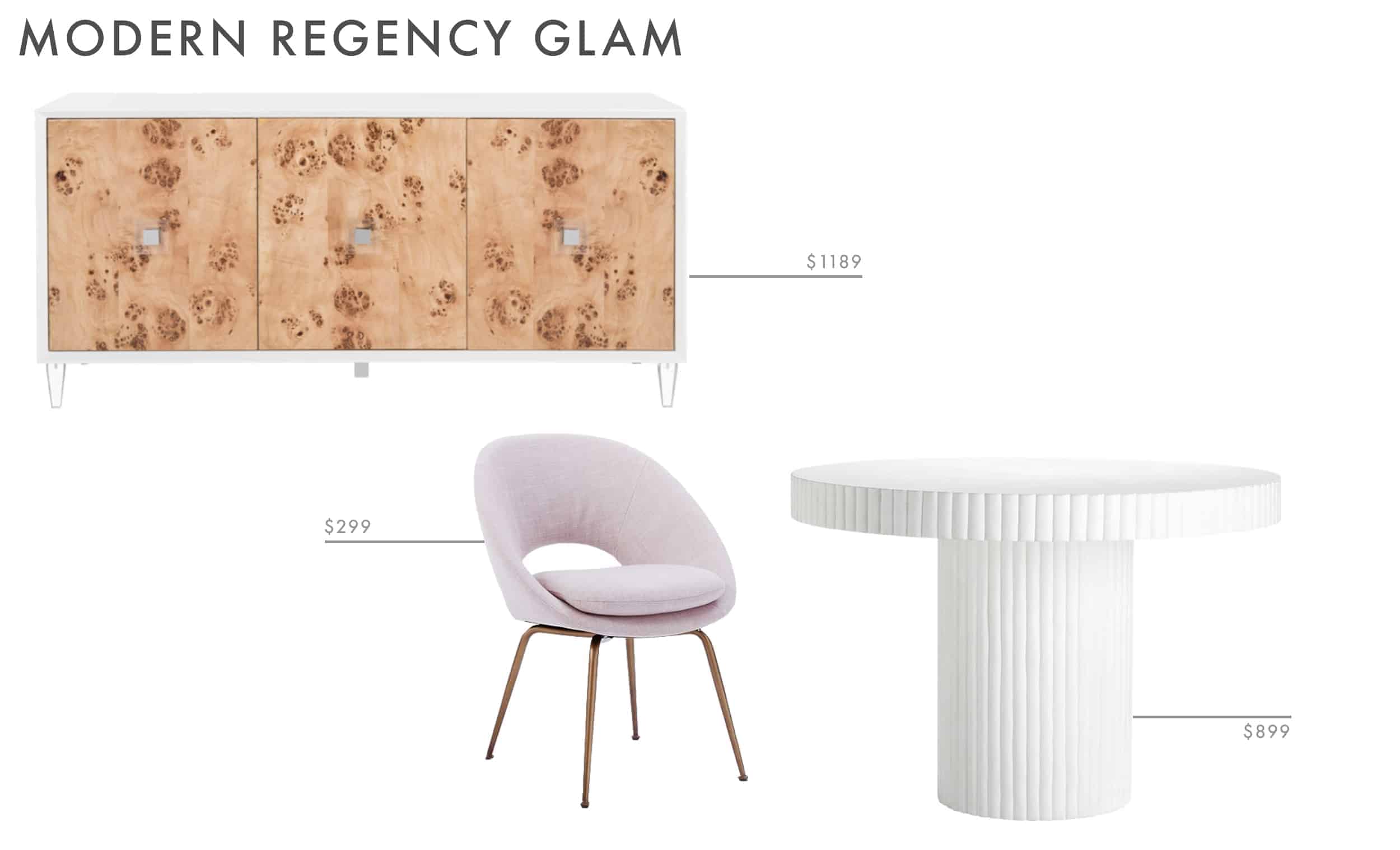 dining room ideas regency pink chair white round table burl wood credenza