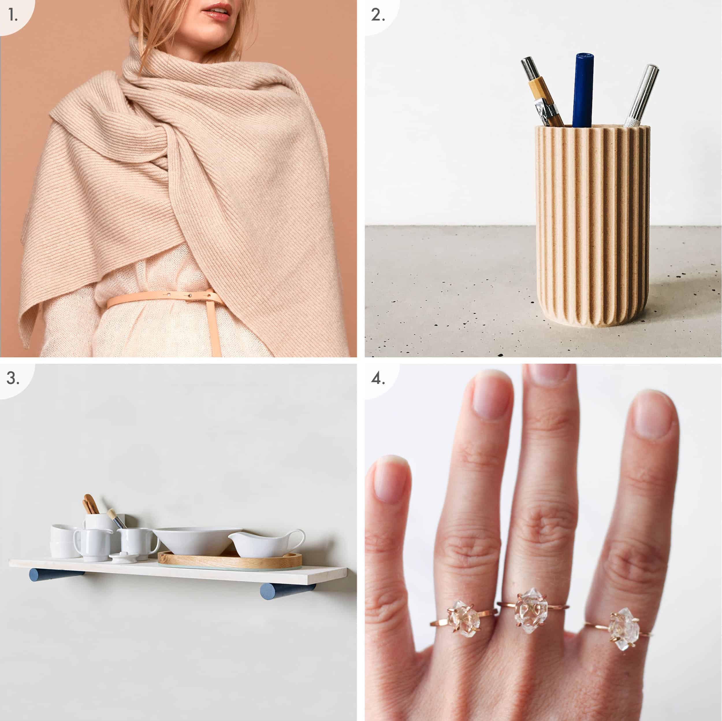 Shawl Ridged Vase Wooden Dowel Shelf Raw Diamond Ring