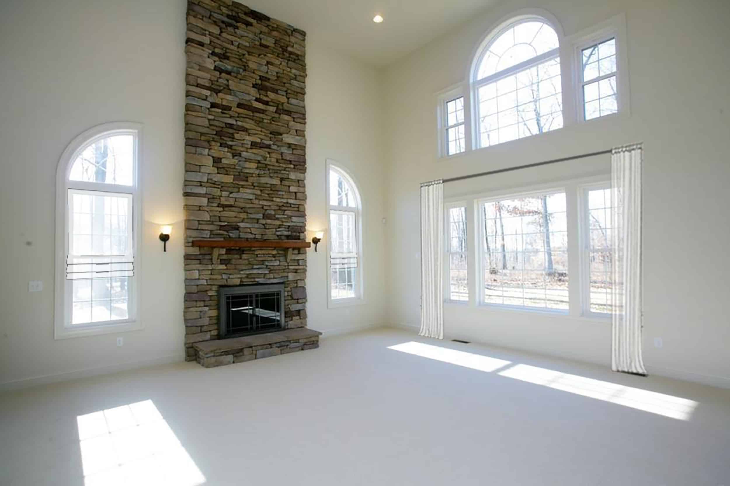 Emily Henderson Awkward Windows Wall Treatments Arched Windows Roman Shades And Half Curtains