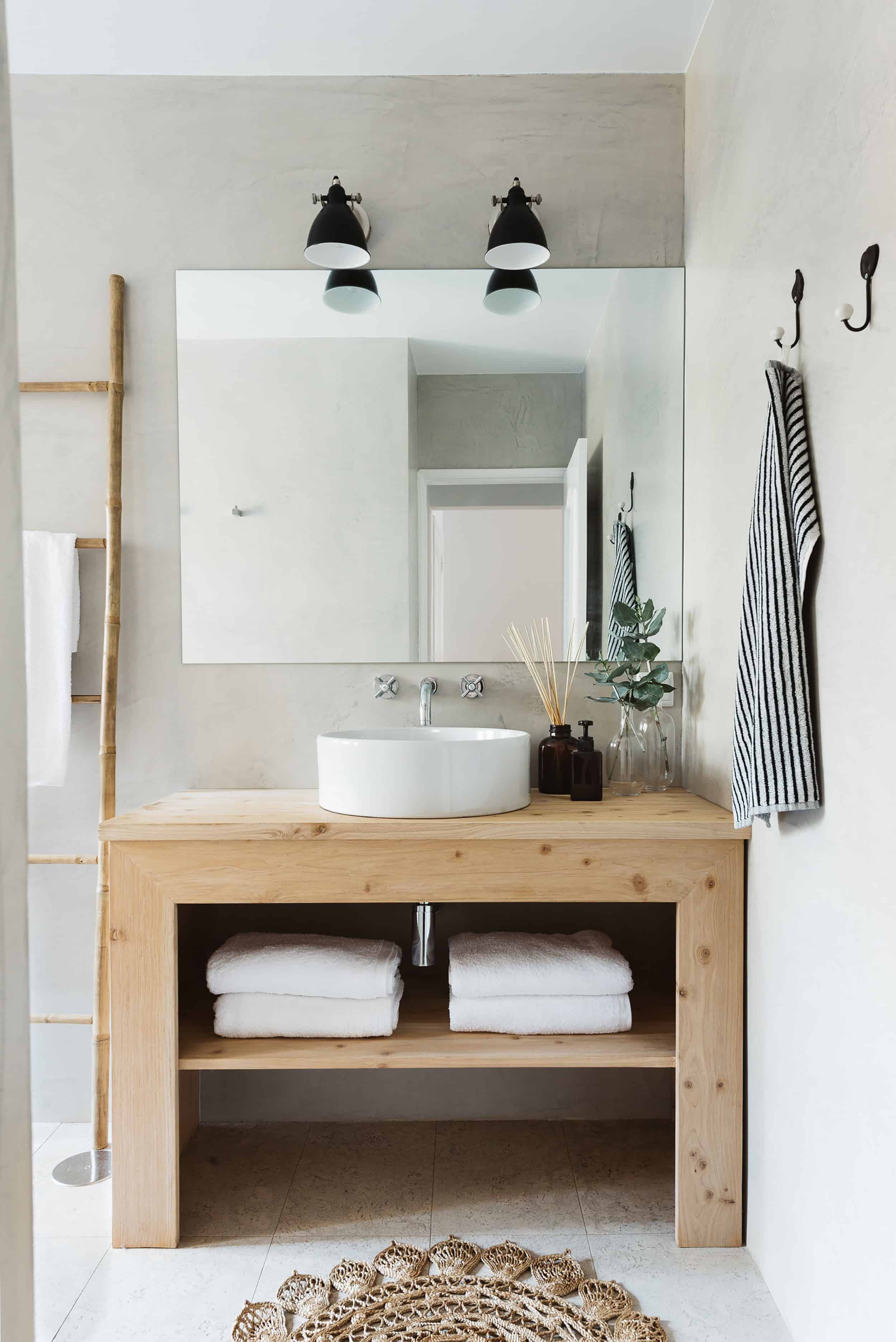 plywood vanity vessel sink boho