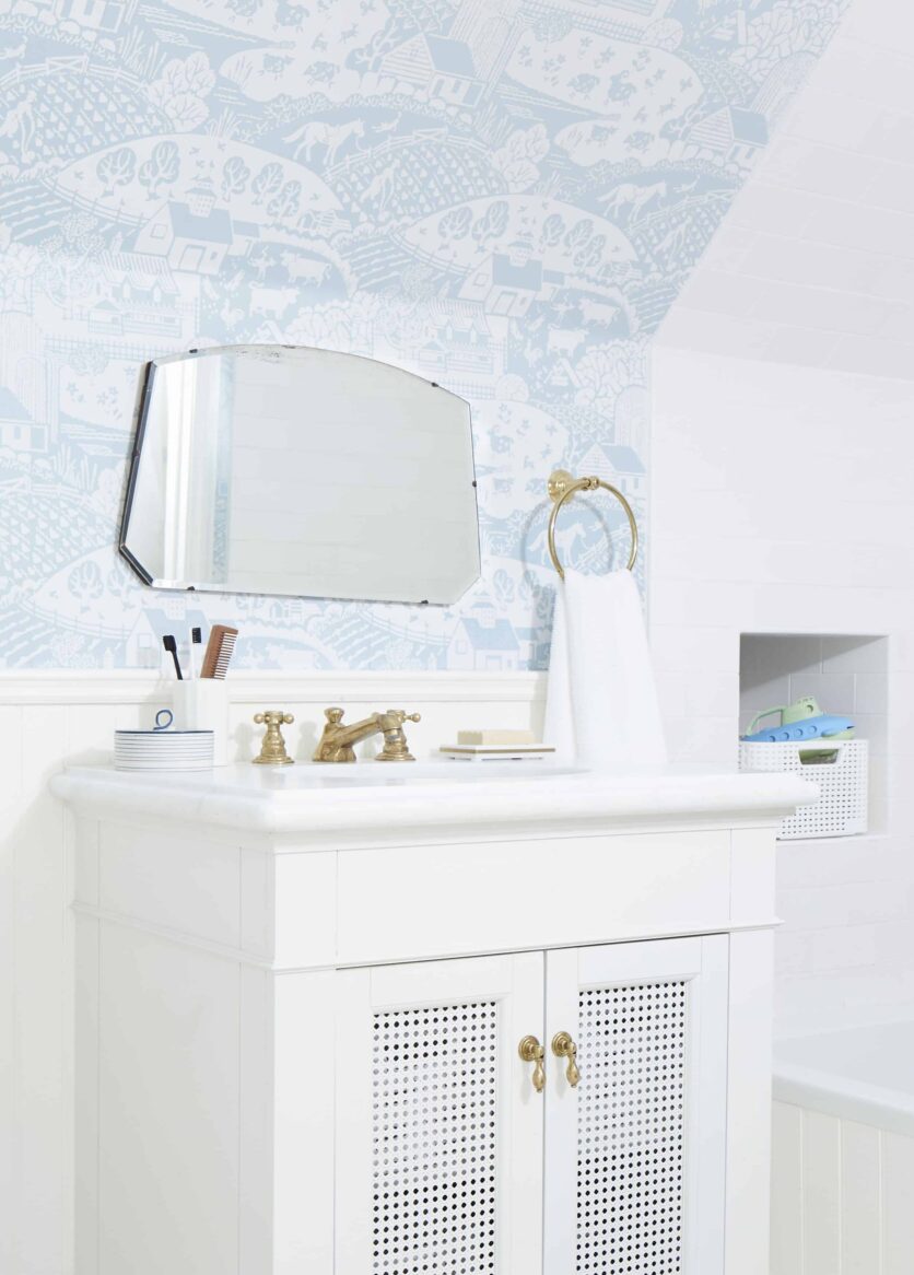 Farrow And Ball Wallpaper Kids Bathroom Cute White Vanity