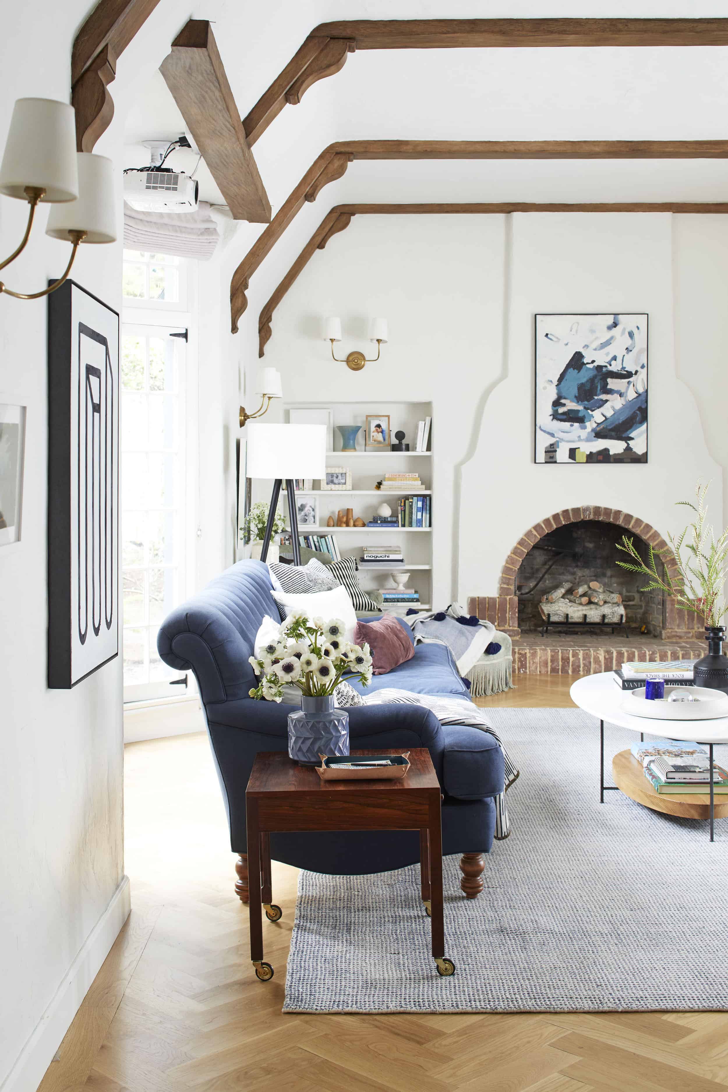 Modern Traditional Neutral Living Room Projector Instead Of Tv
