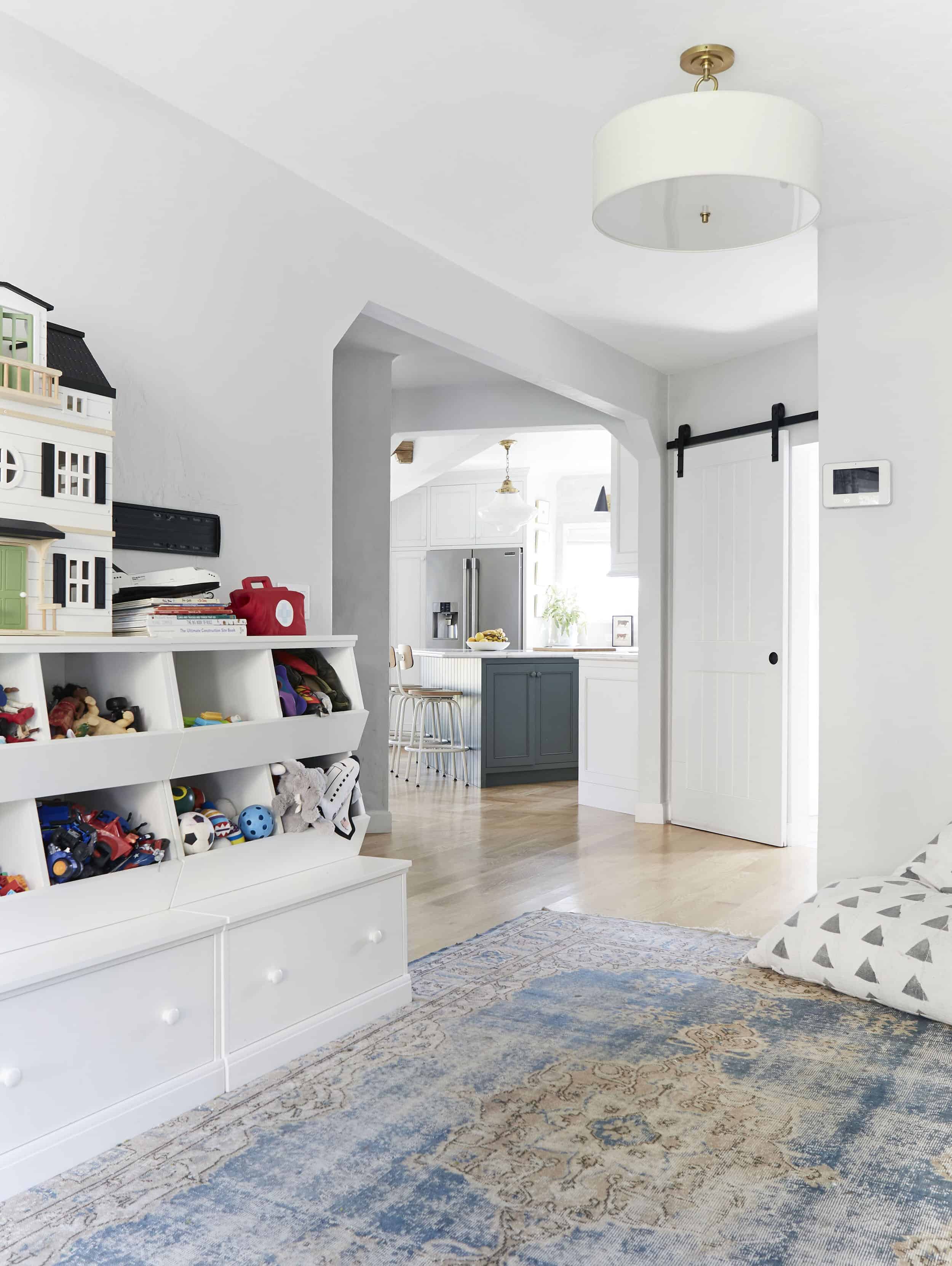Open Floor Plan Kitchen Playroom Circa Lighting Pendent Tudor Style Home