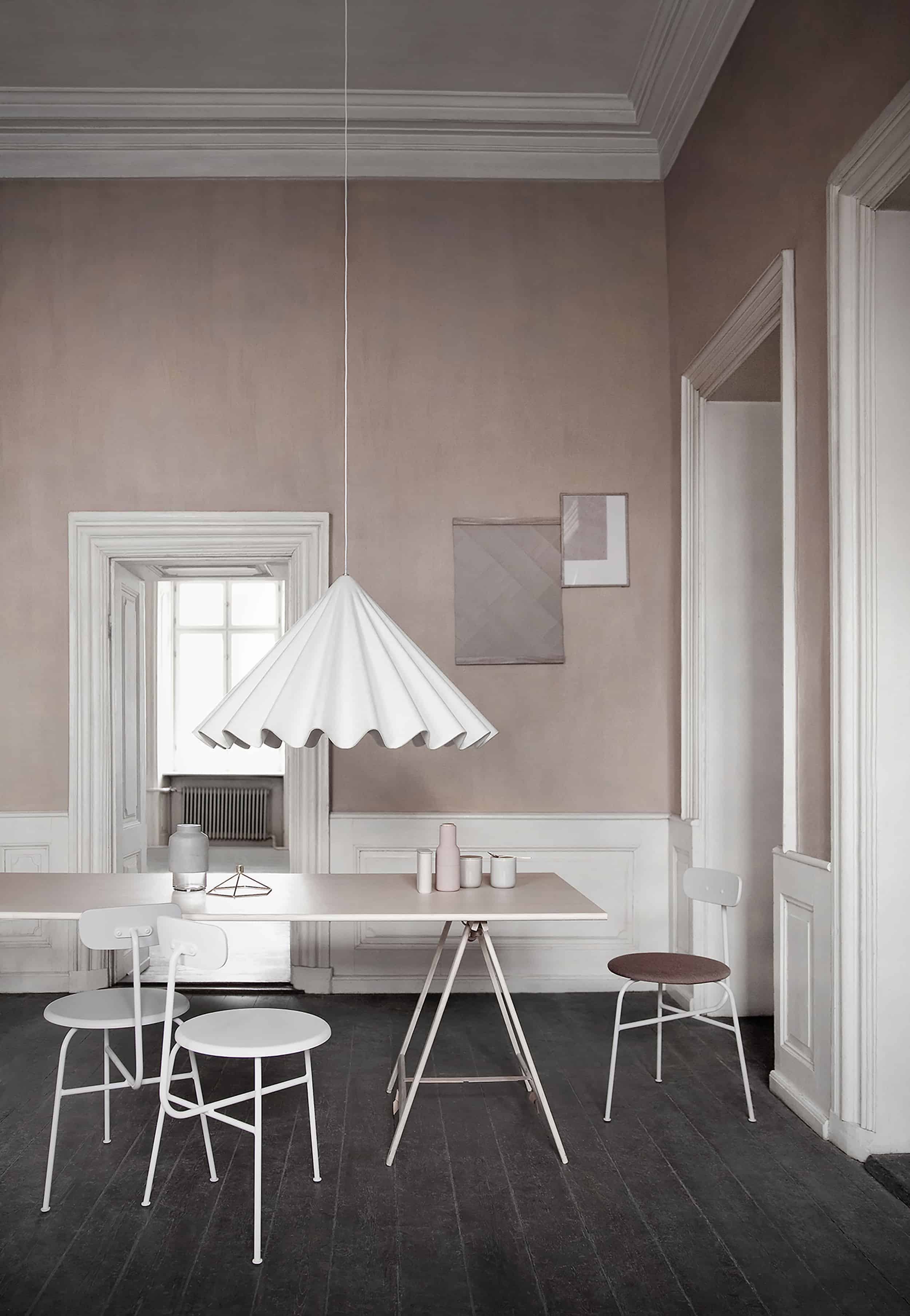 Fabric pendant blush dining room