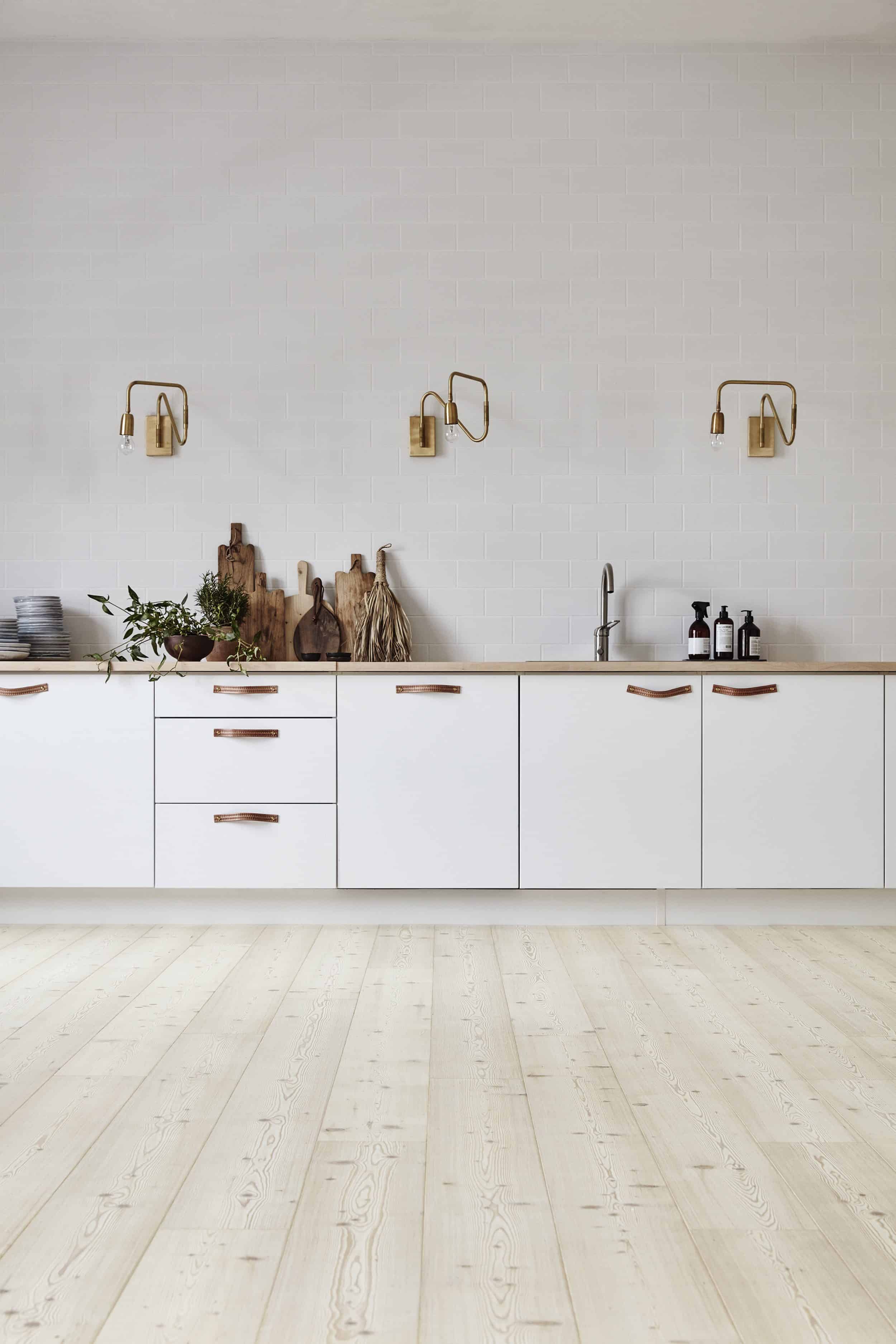 Minimal White Kitchen Leather Handles