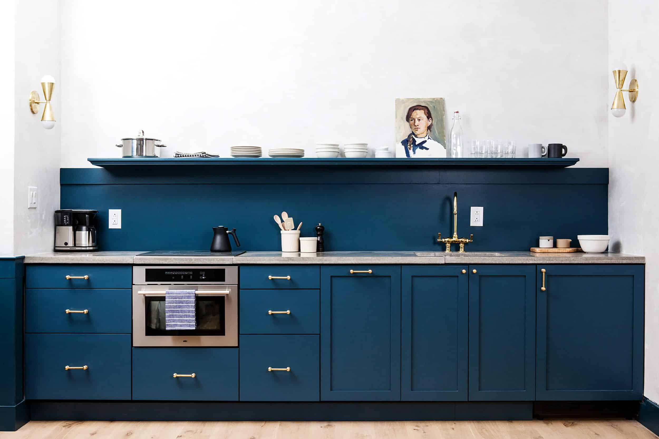 Navy Blue Kitchen Brass Hardware