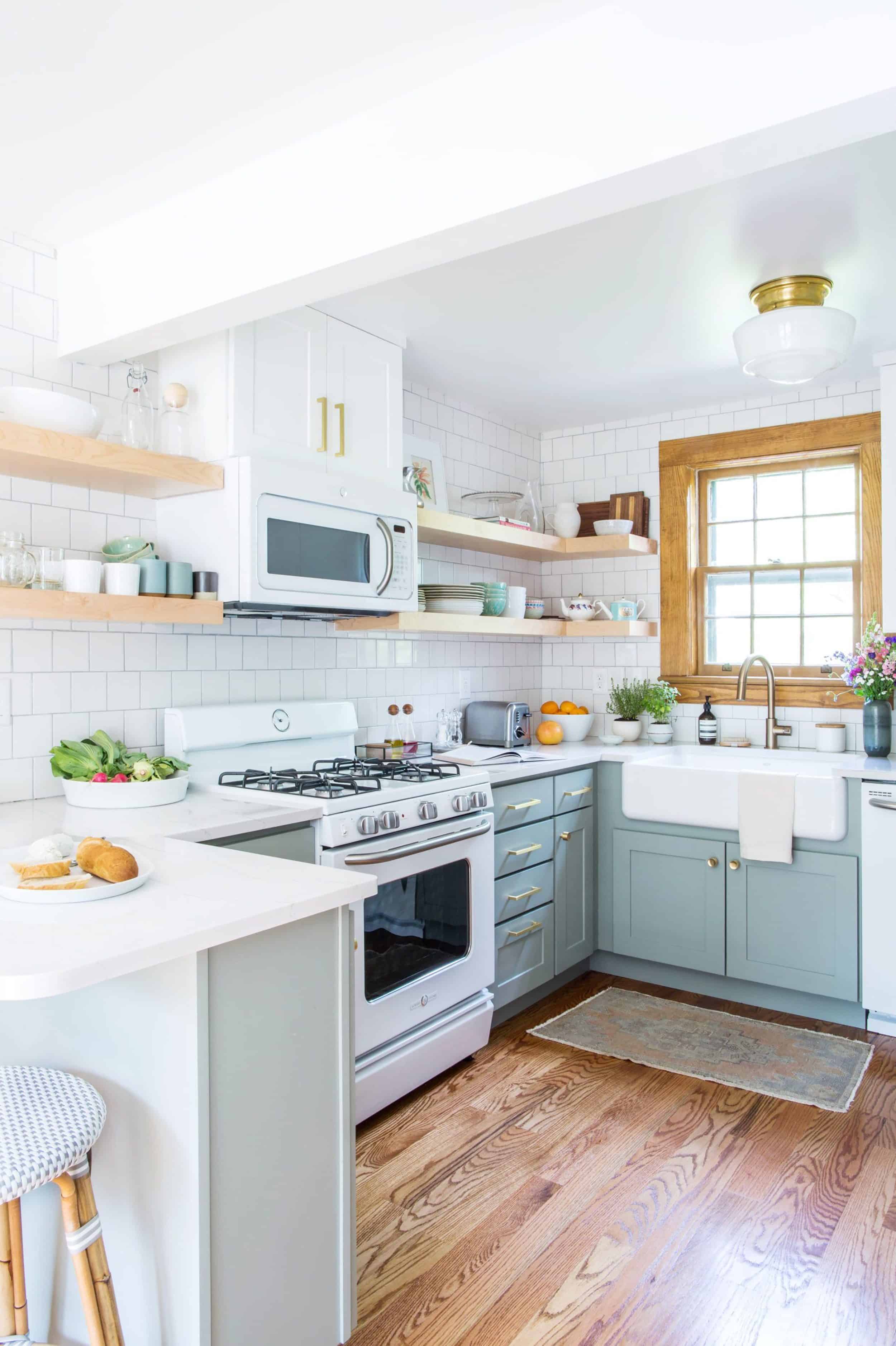 Mint Green Kitchen Open Shelving
