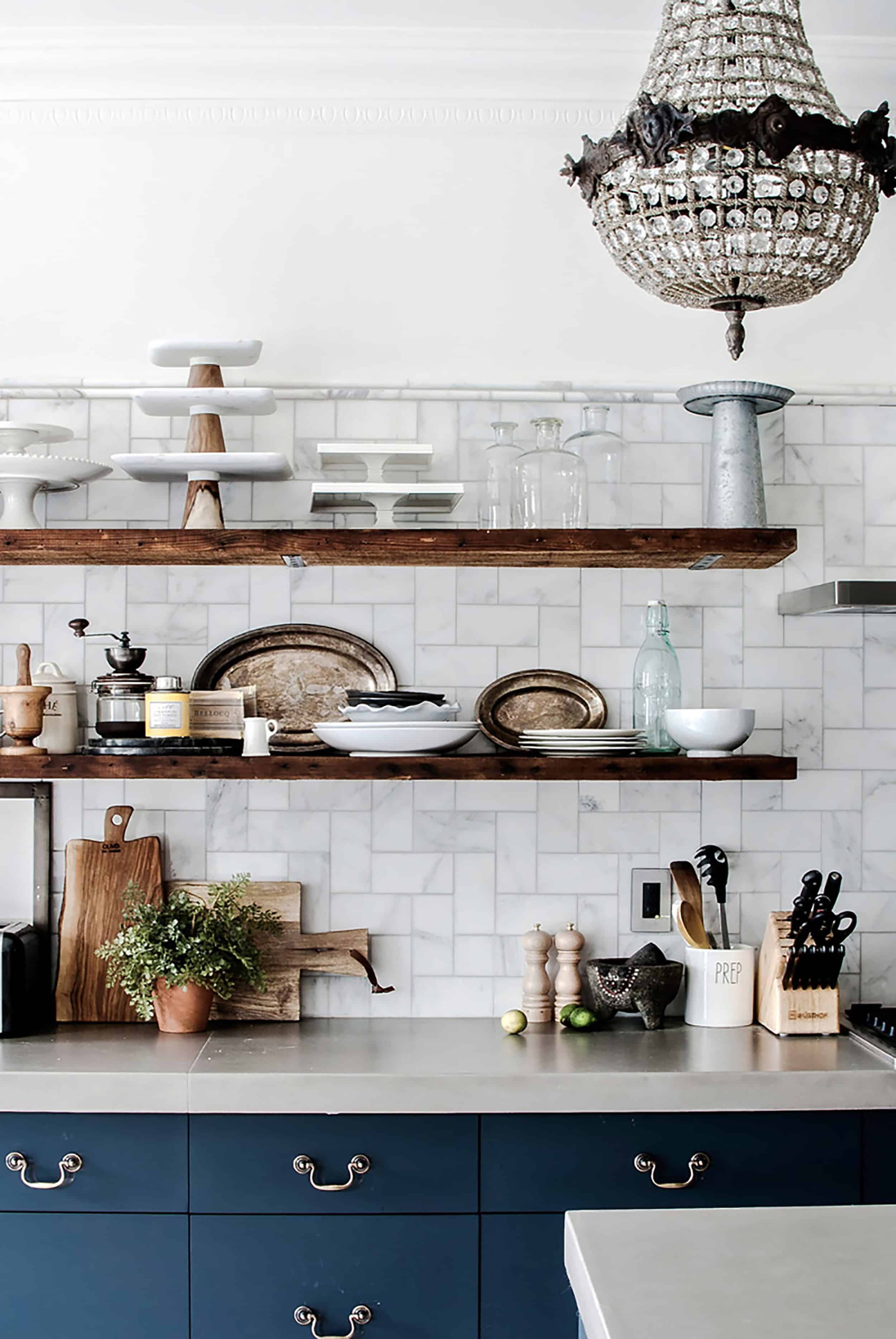 Navy Kitchen Wood Open Shelving