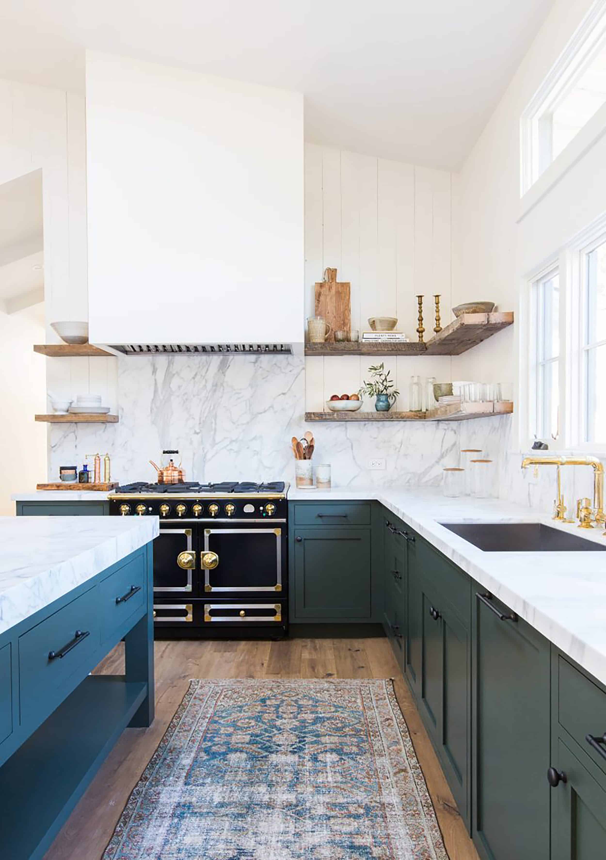 Amber Interiors Green Kitchen La Cornue Stove