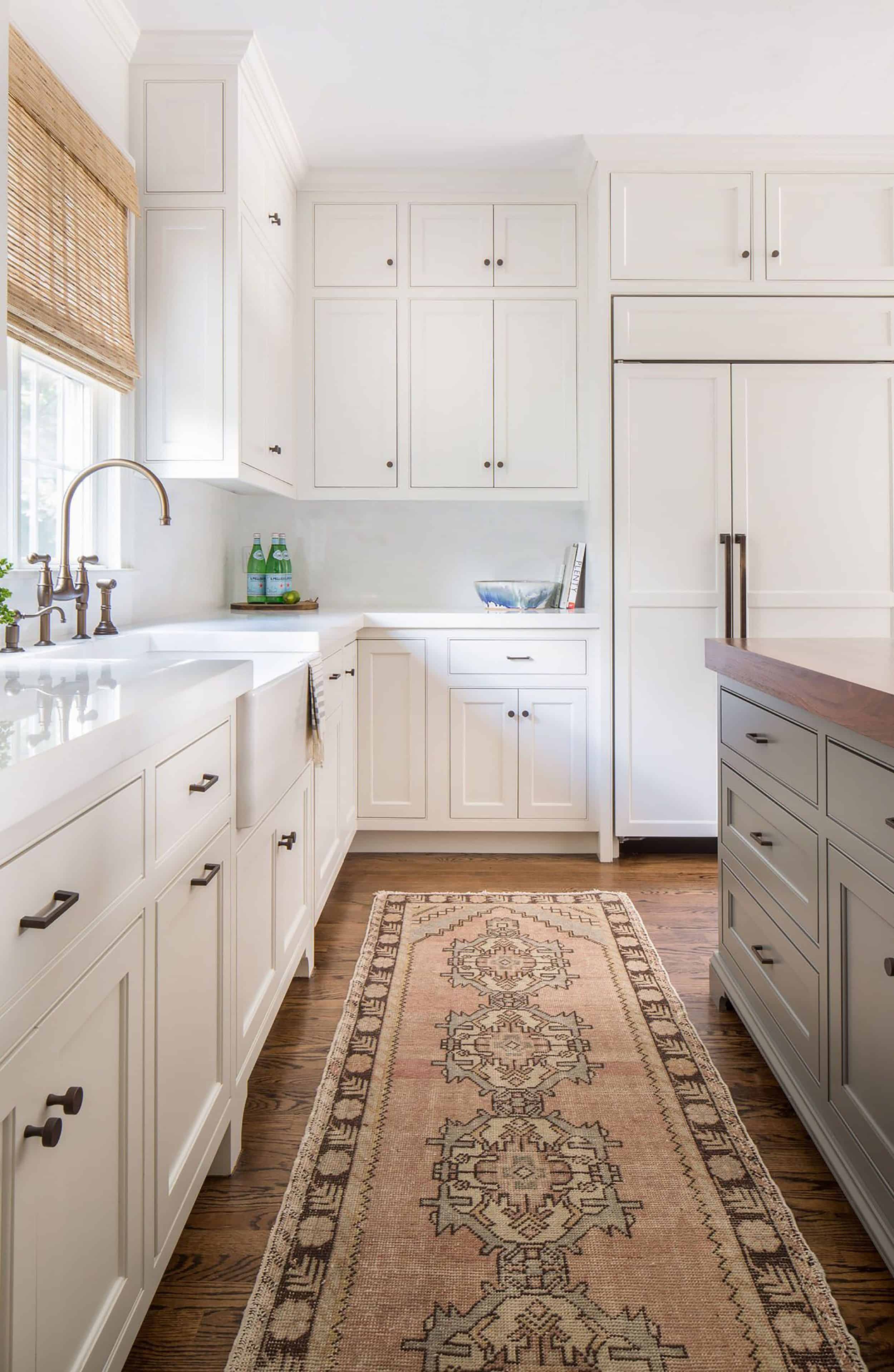 Traditional White Kitchen With Vintage Runner