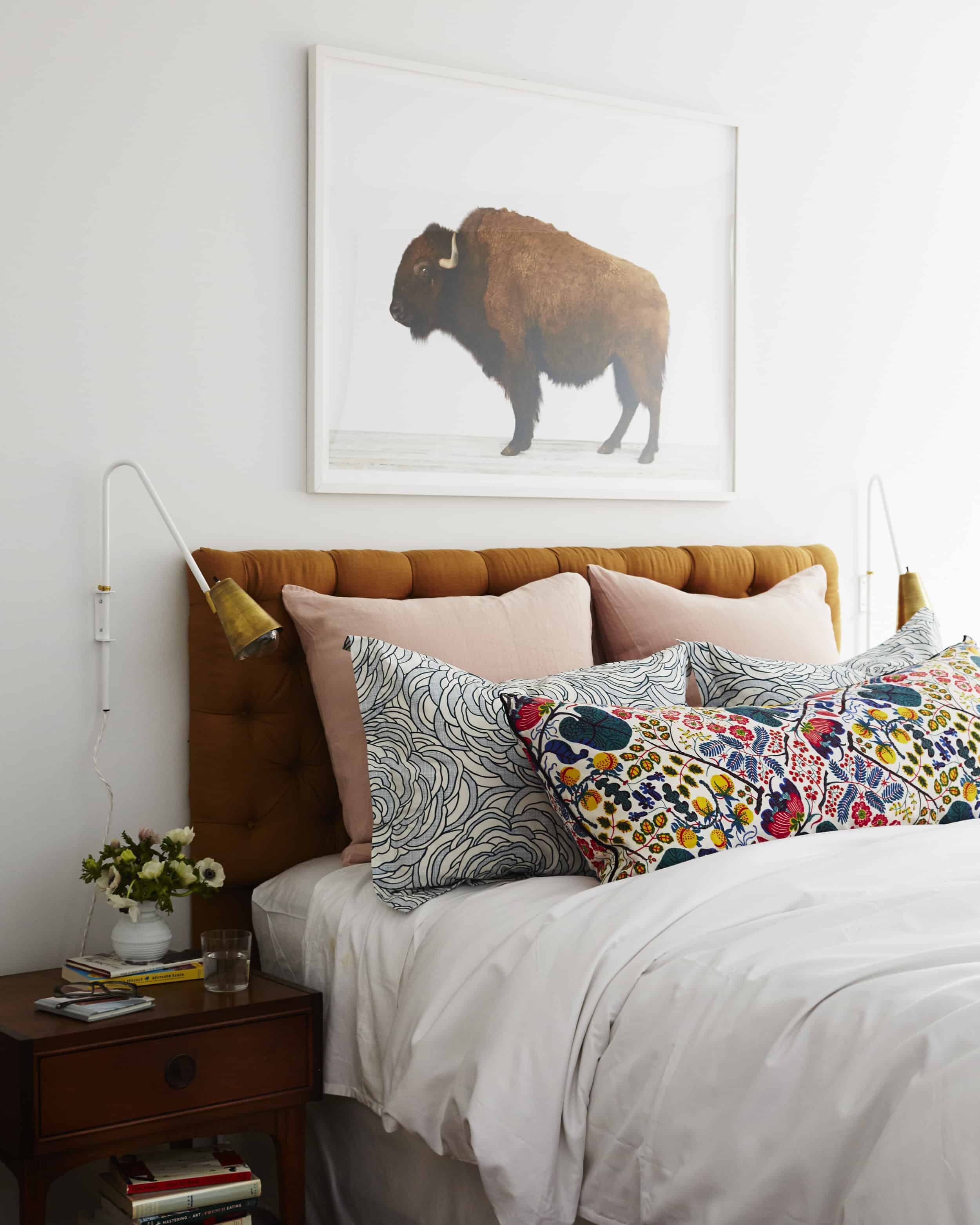 bedroom buffalo print brass sconce