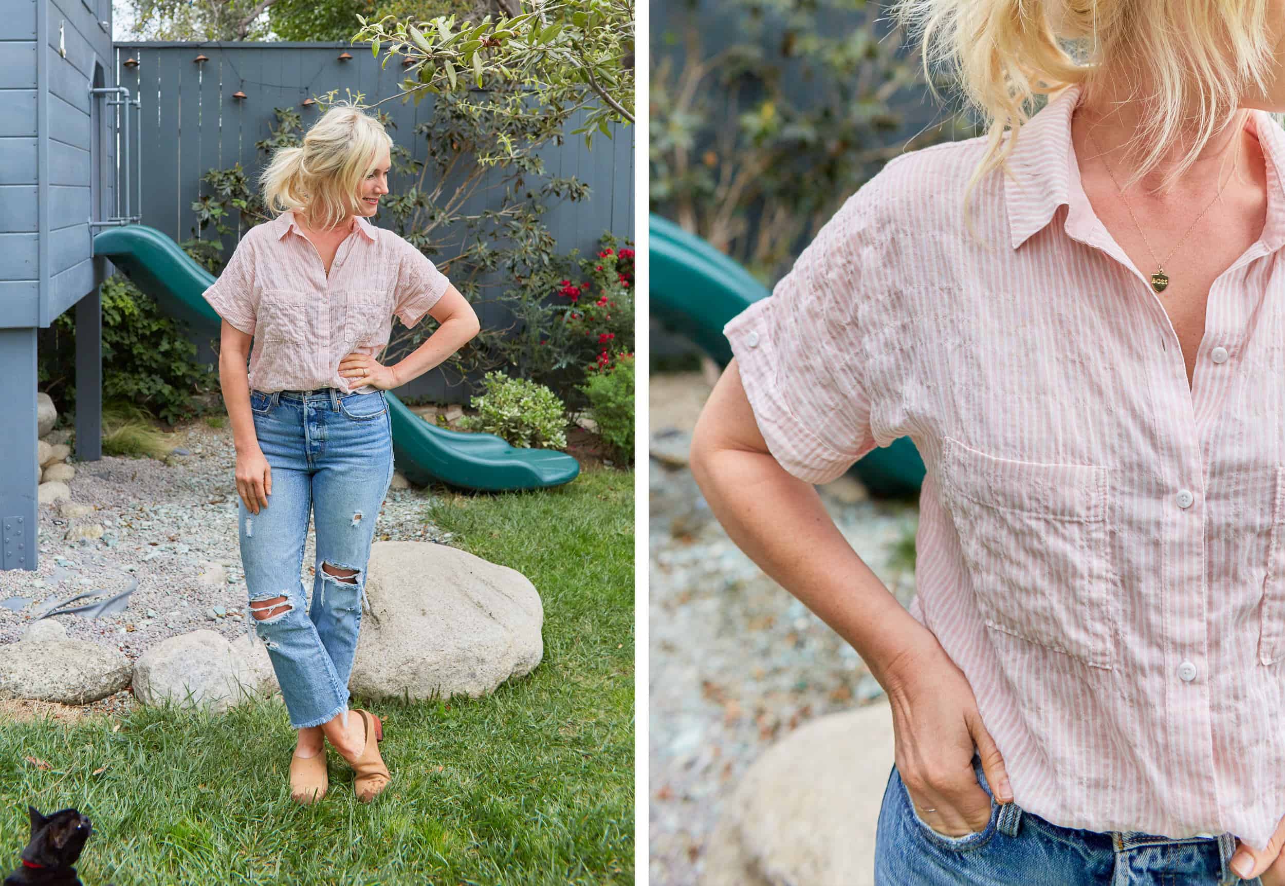 Emily Henderson Summer Fashion Basics Pink Stripe Shirt