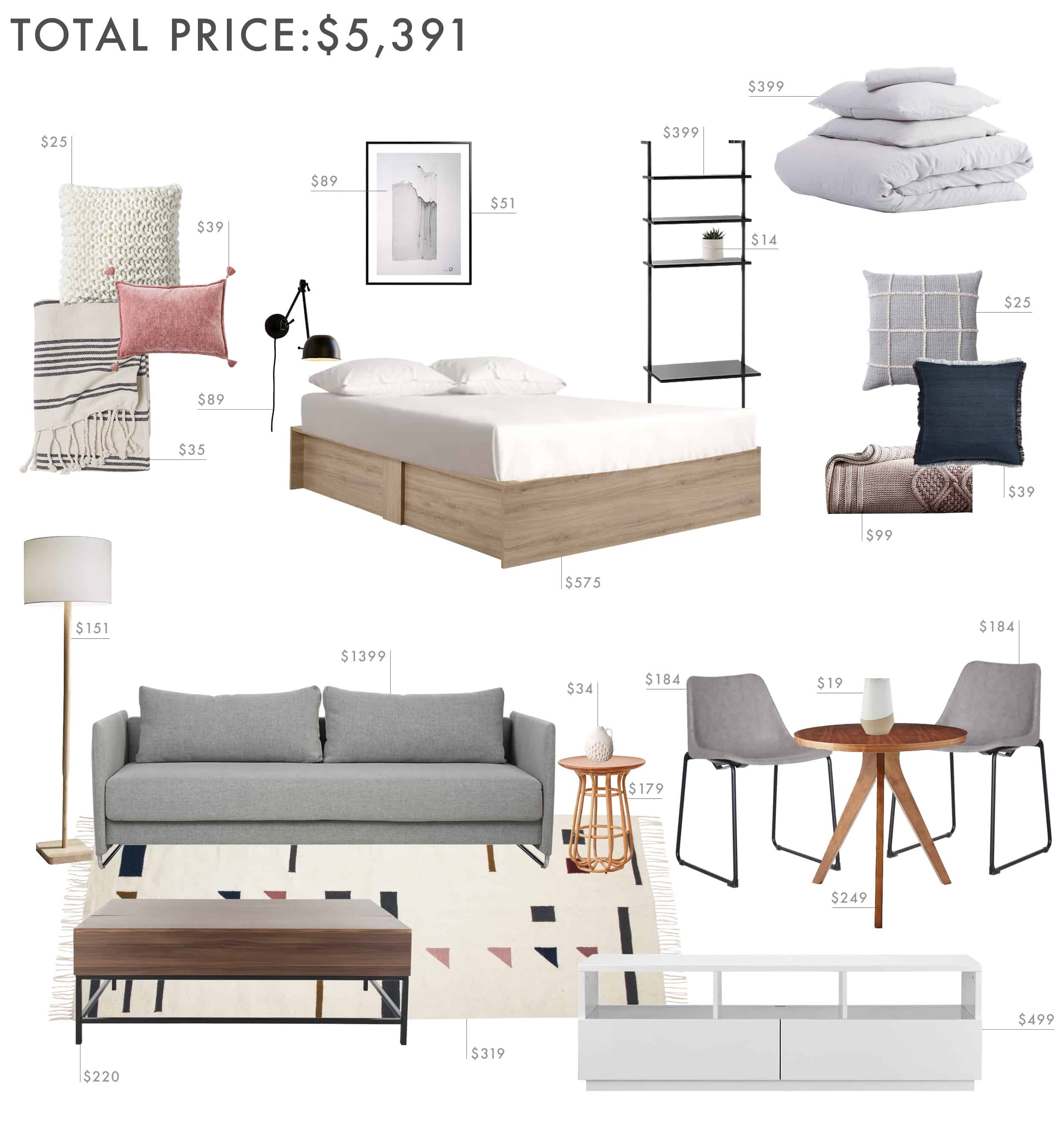 Emily Henderson Budget Room Studio Apartment 500sq Ft Under 5000k 1