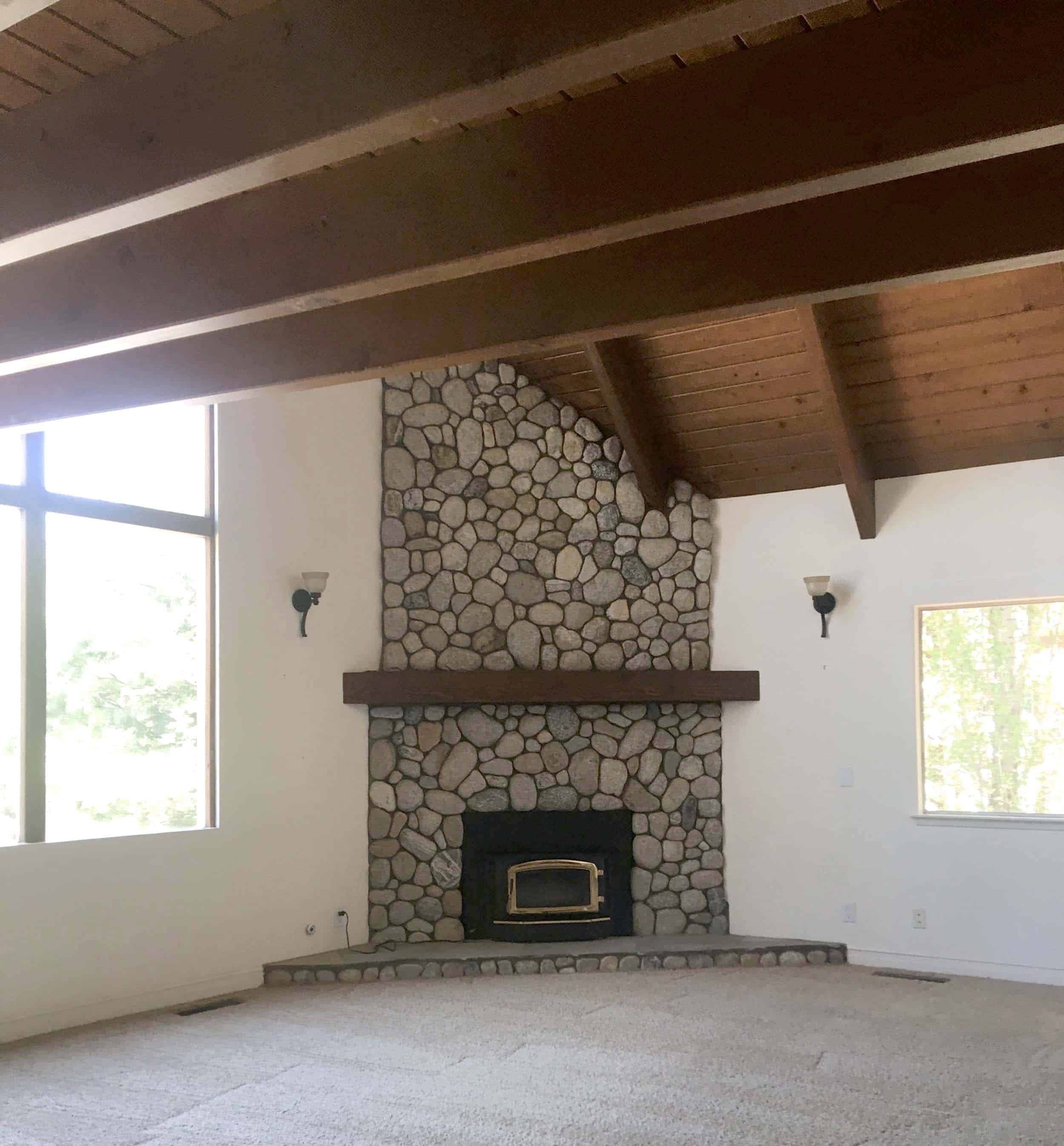 Emily Henderson Mountain Fixer Upper Sandblasting Ceiling Walnut Glass Before Pic 171