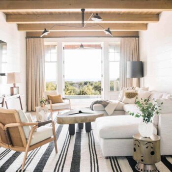 Emily Henderson Mountain Fixer Upper Sandblasting Ceiling Walnut Glass Inspo Pic 131