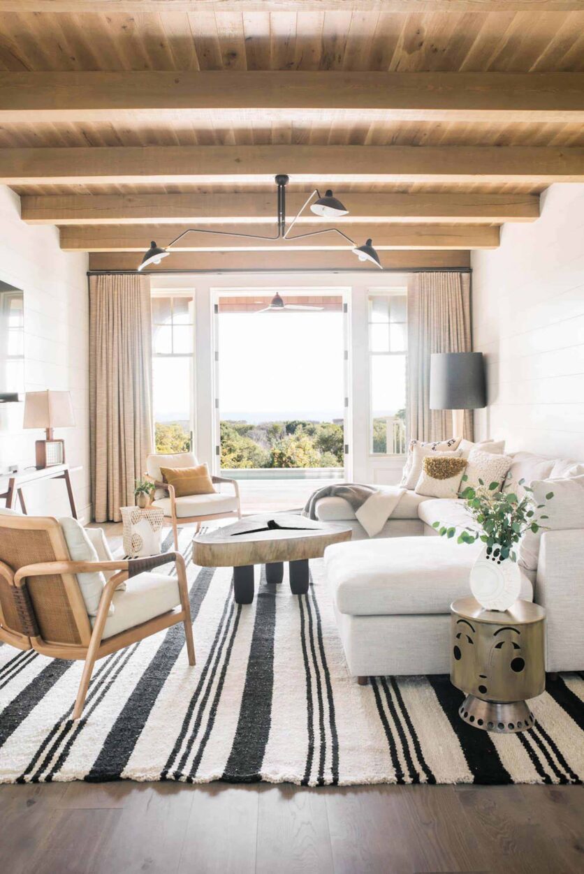 Emily Henderson Mountain Fixer Upper Sandblasting Ceiling Walnut Glass Inspo Pic 131