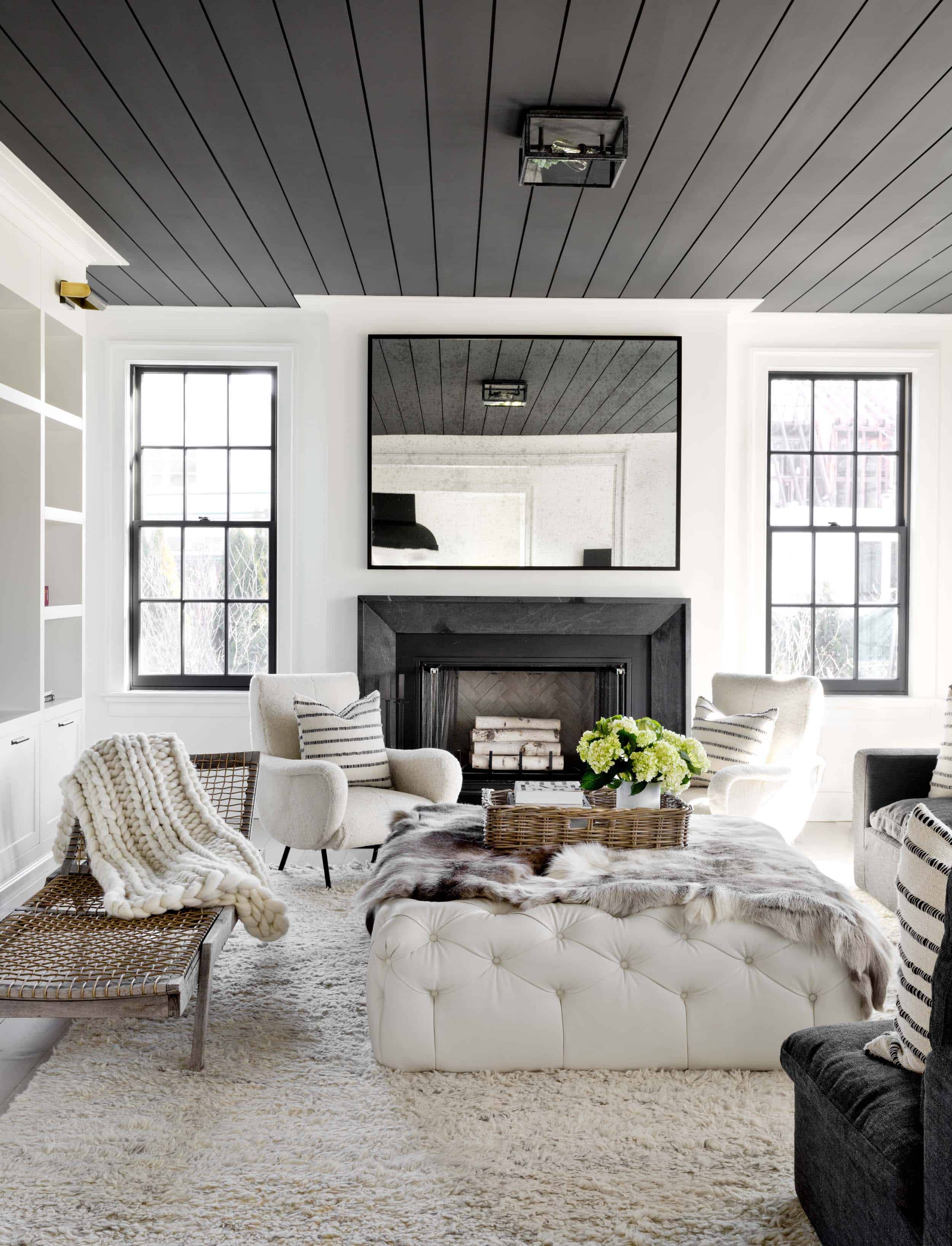 Emily Henderson Mountain Fixer Upper Sandblasting Ceiling Walnut Glass Inspo Pic 34