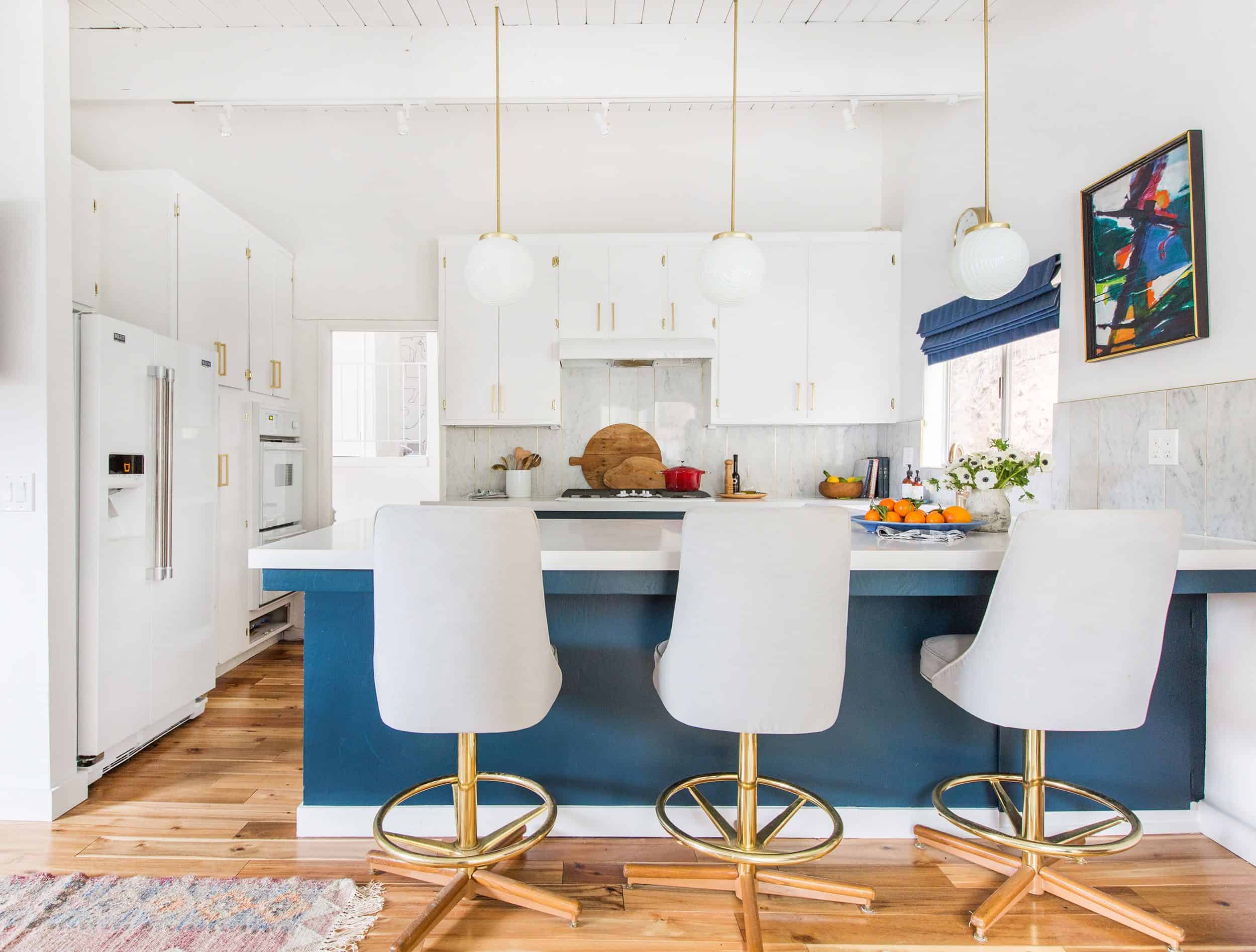 blue and white kitchen track lighting