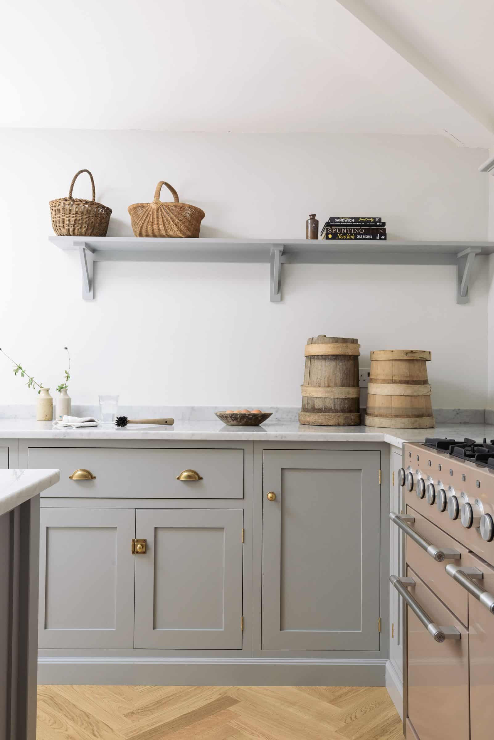Gray Shaker Kitchen With Shelf