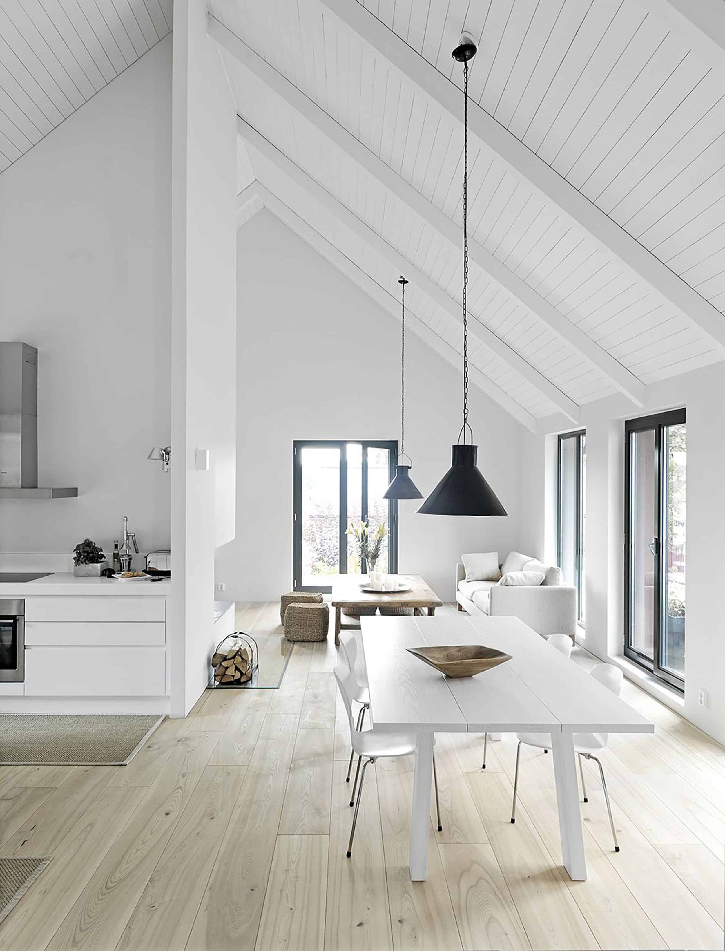 Modern Kitchen With White Rafter Ceiling
