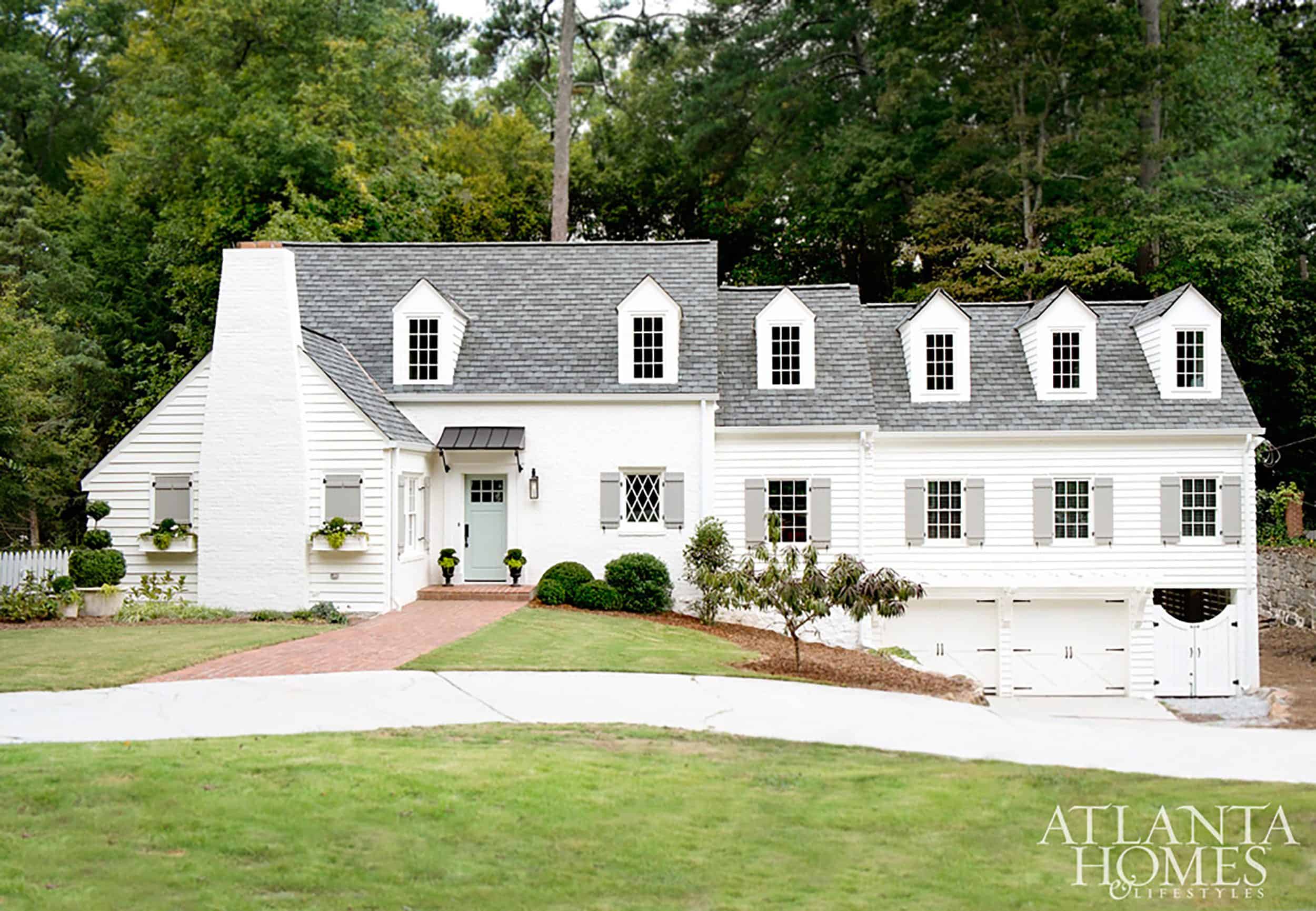 White Southern Home Gray Shutters