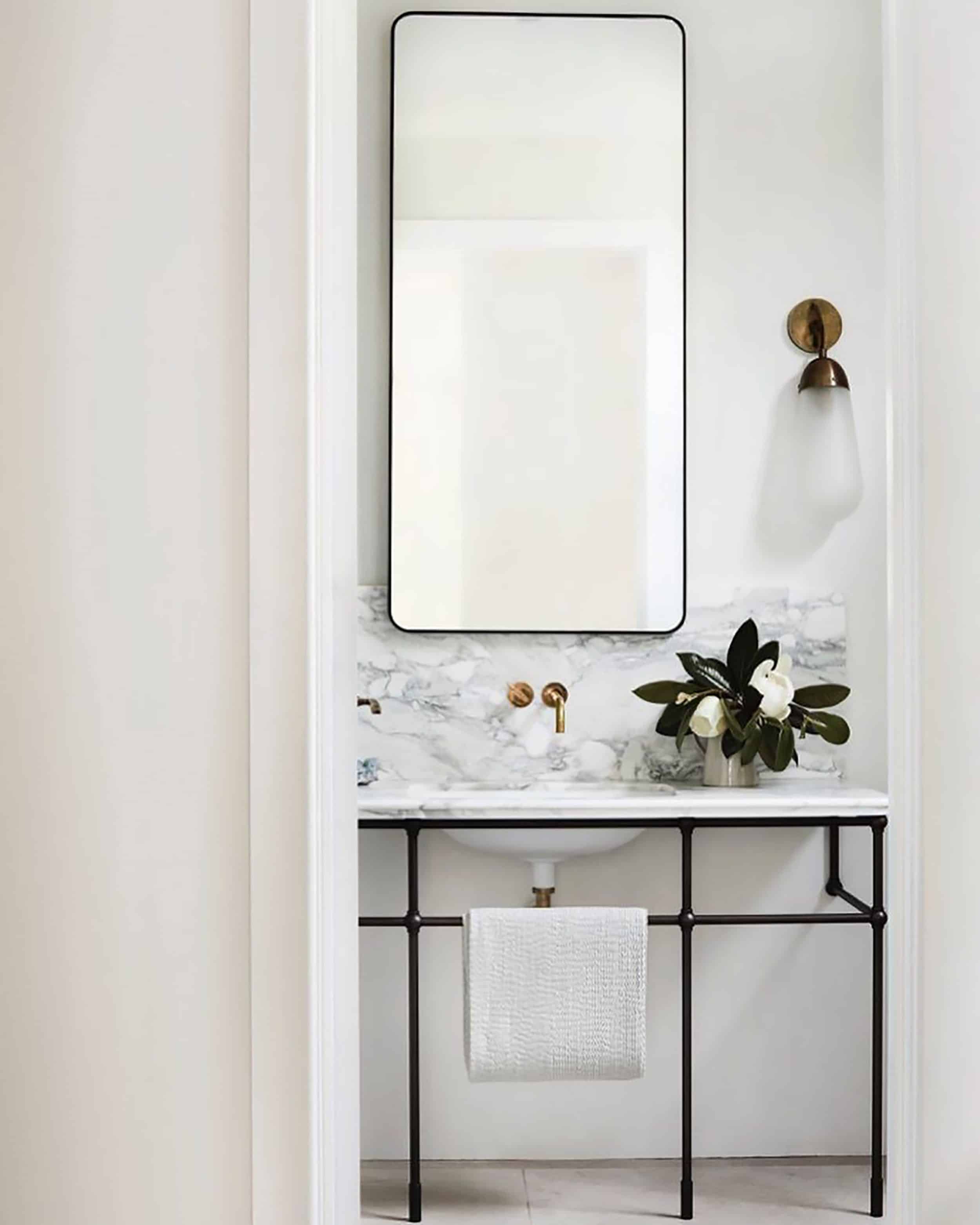 Modern Bathroom Marble Vanity With Tall Mirror