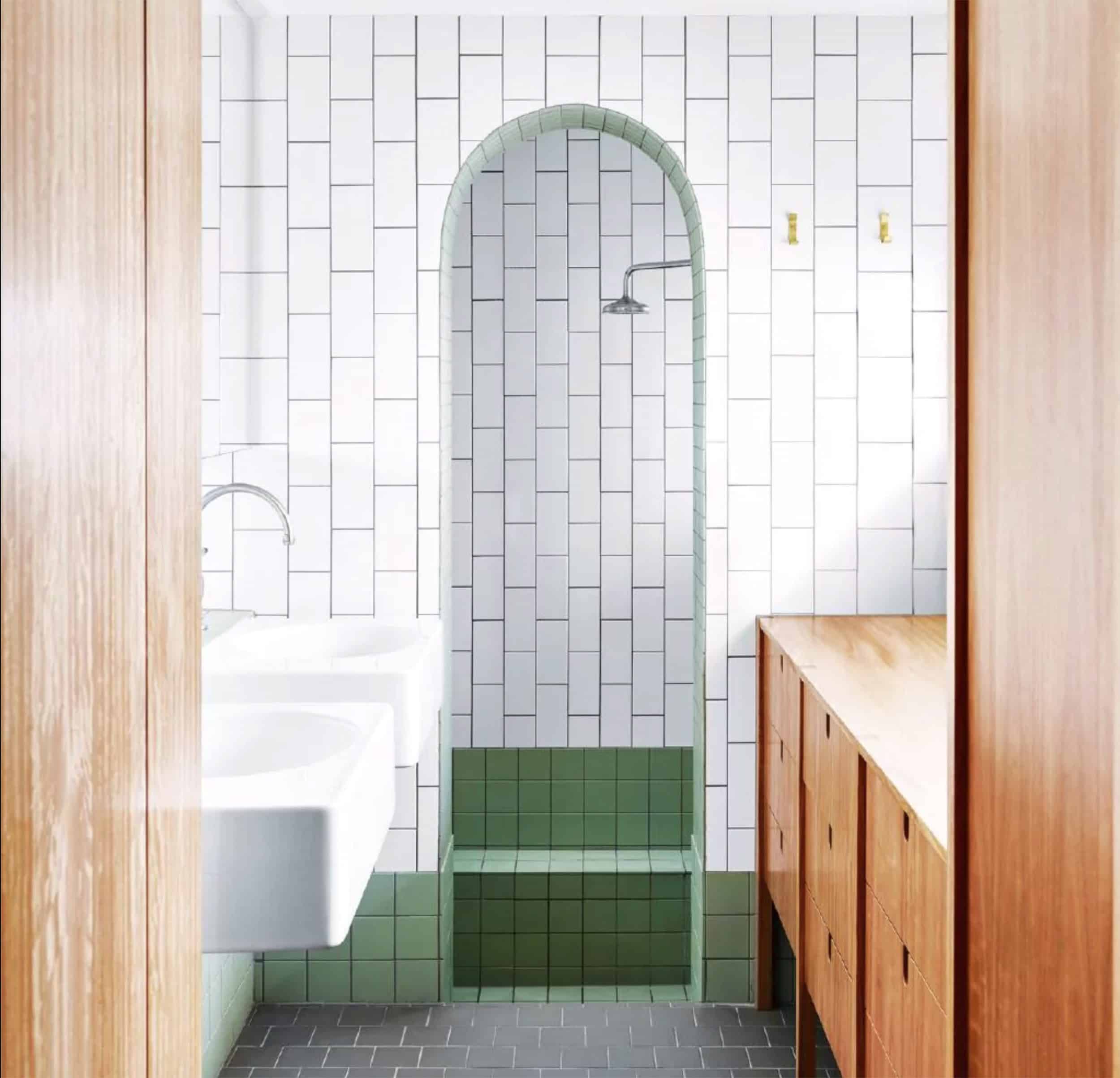 White & Green Bathroom Subway Tile